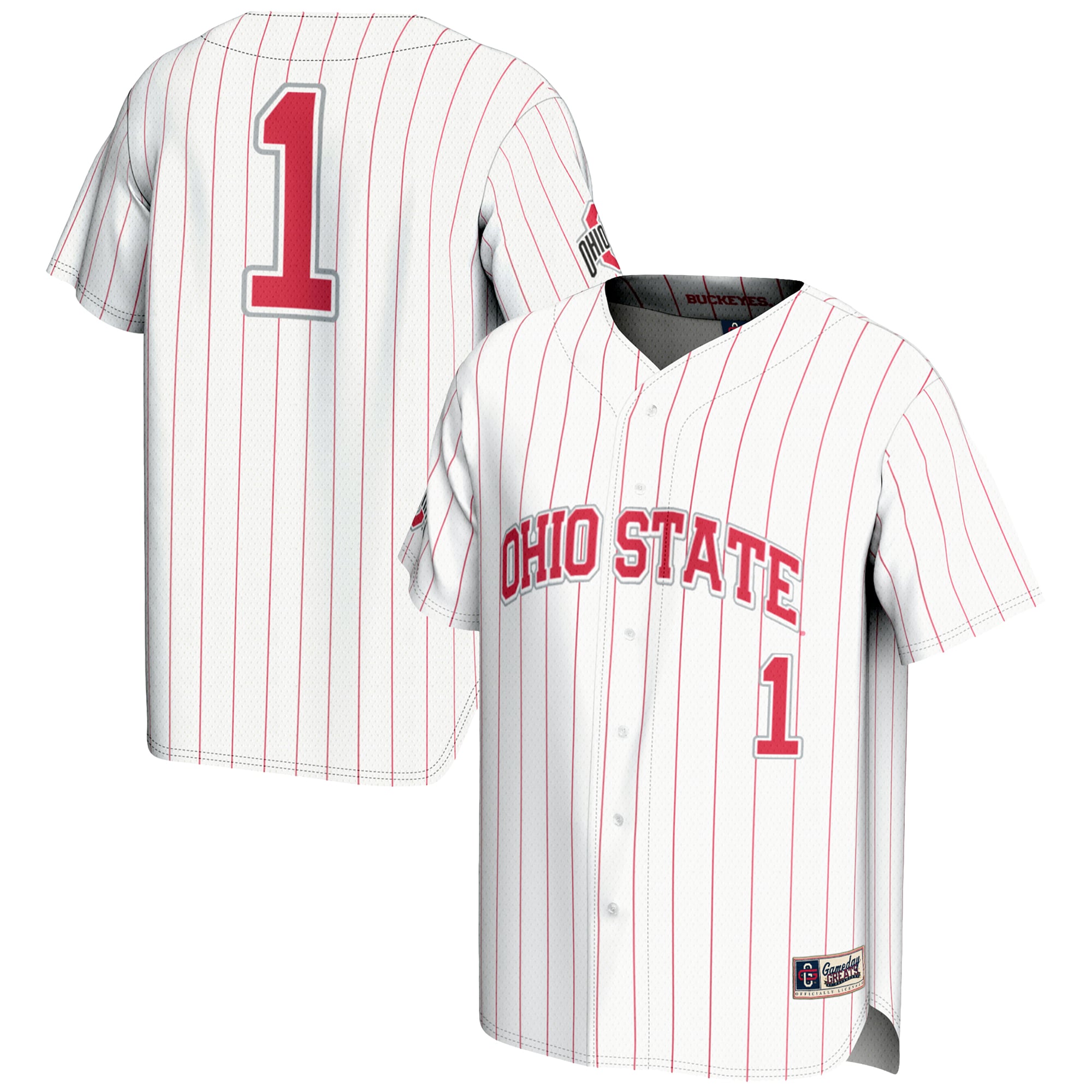 #1 Ohio State Buckeyes Youth Lightweight Baseball Jersey White - front and back view