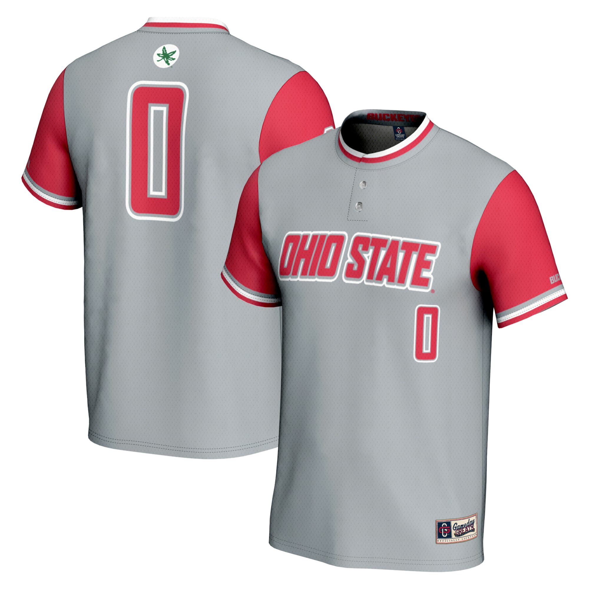 #0 Ohio State Buckeyes Youth Lightweight Softball Jersey Gray - front and back view