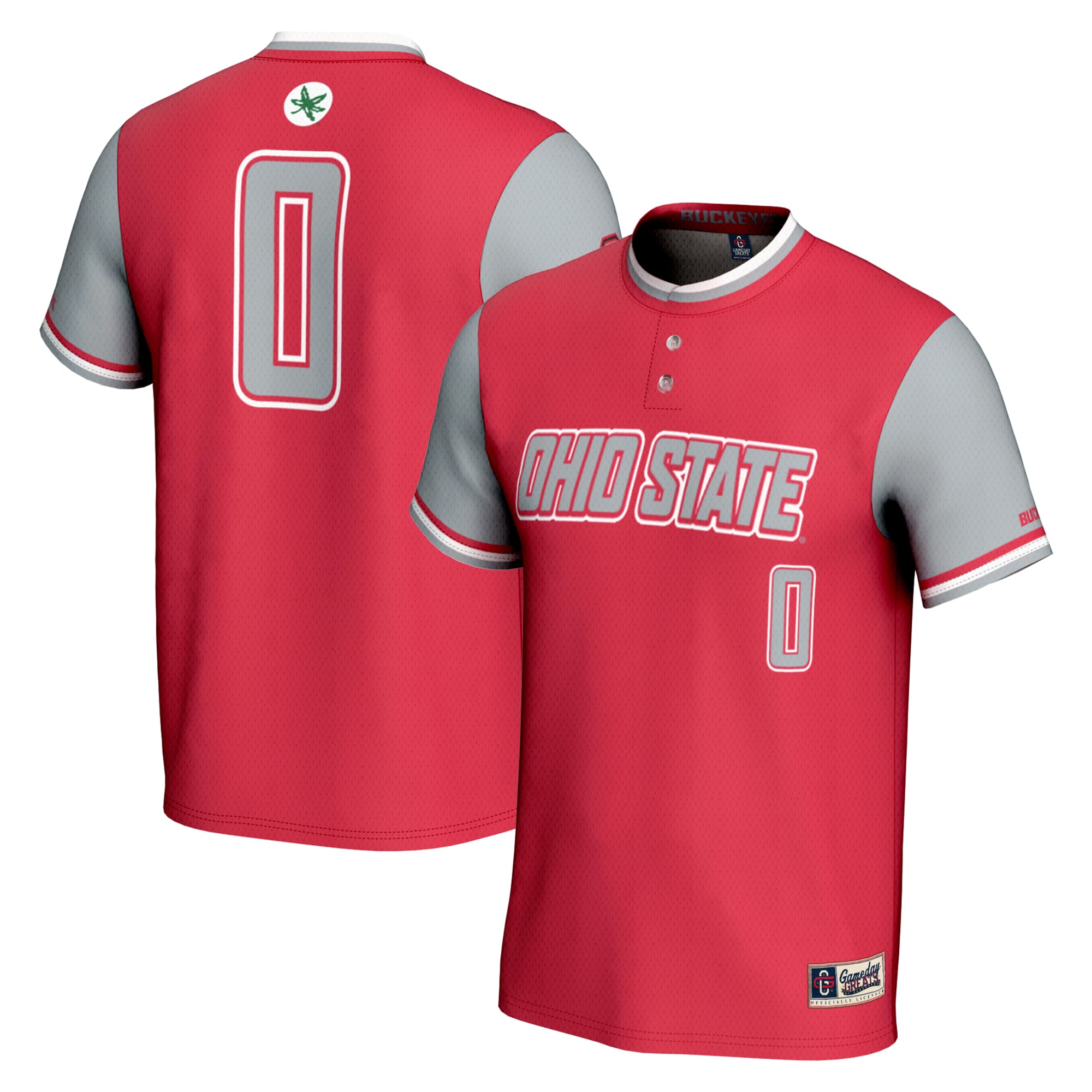 #0 Ohio State Buckeyes Youth Lightweight Softball Jersey Scarlet - front and back view