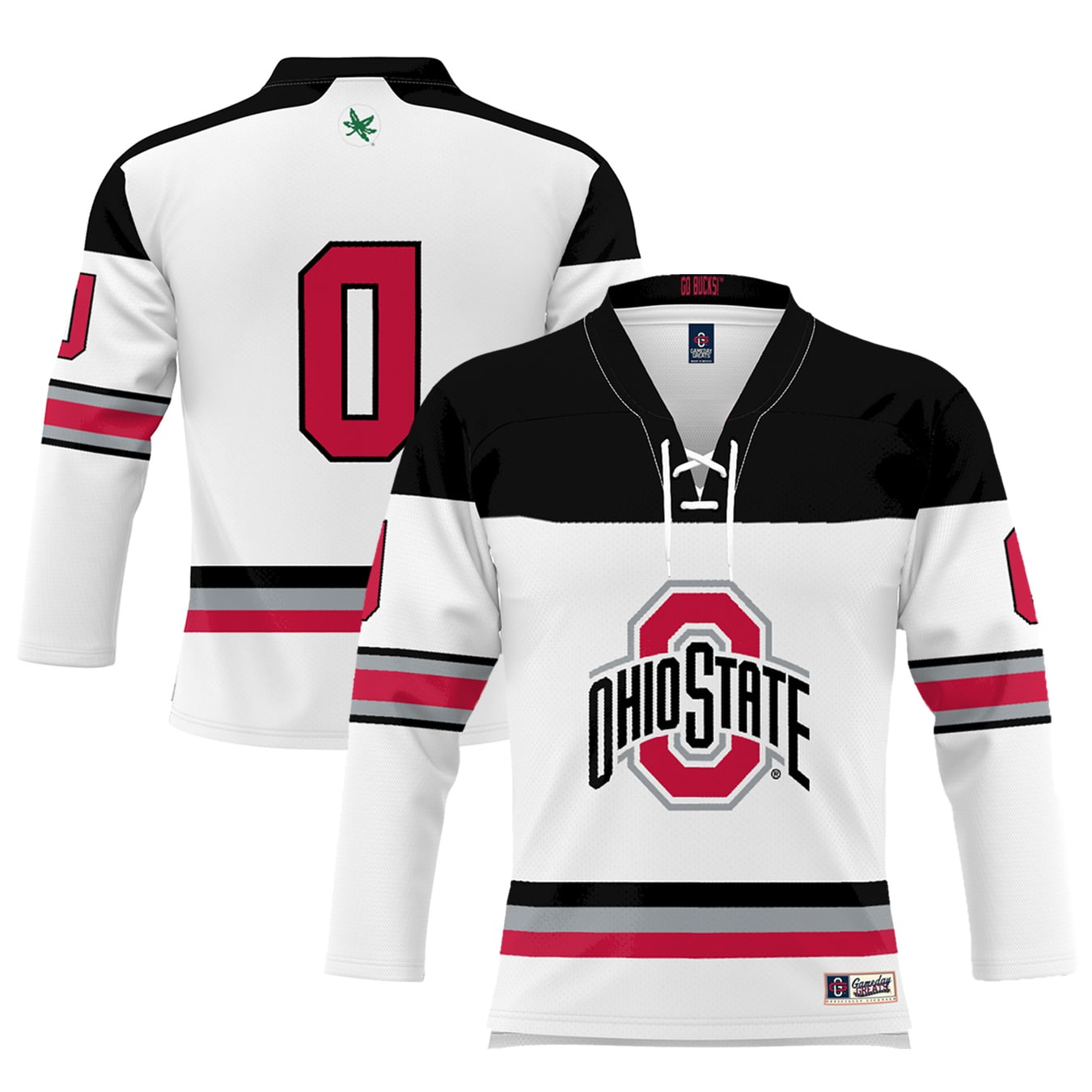 #0 Ohio State Buckeyes Youth Women's Hockey Jersey White - front and back view