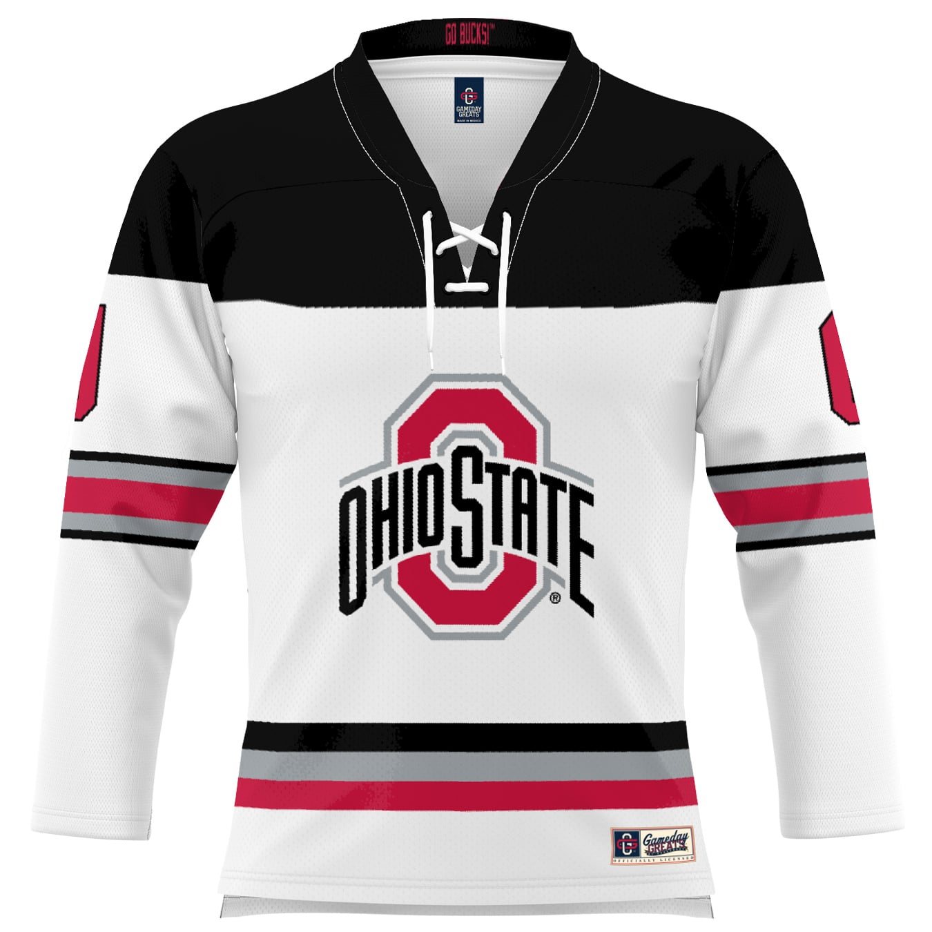 #0 Ohio State Buckeyes Youth Women's Hockey Jersey White - front view