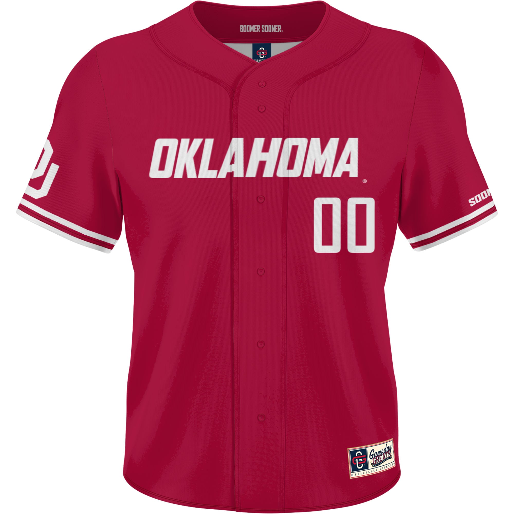 Oklahoma Sooners Youth Lightweight Baseball Jersey Crimson - front view