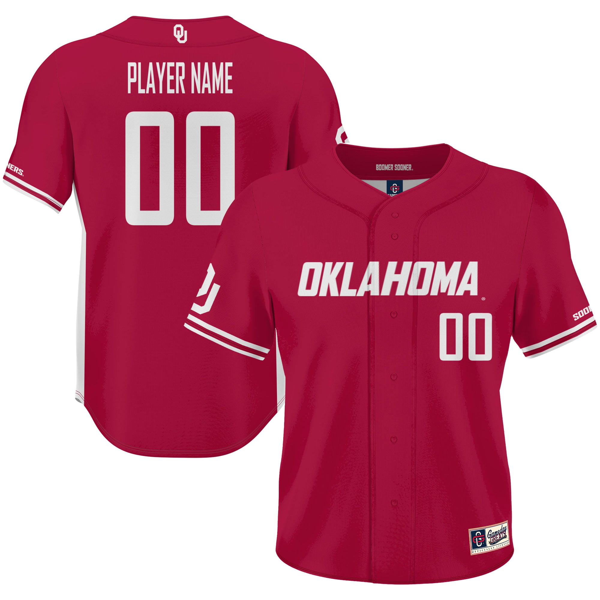 Oklahoma Sooners Youth Lightweight Baseball Jersey Crimson - front and back view