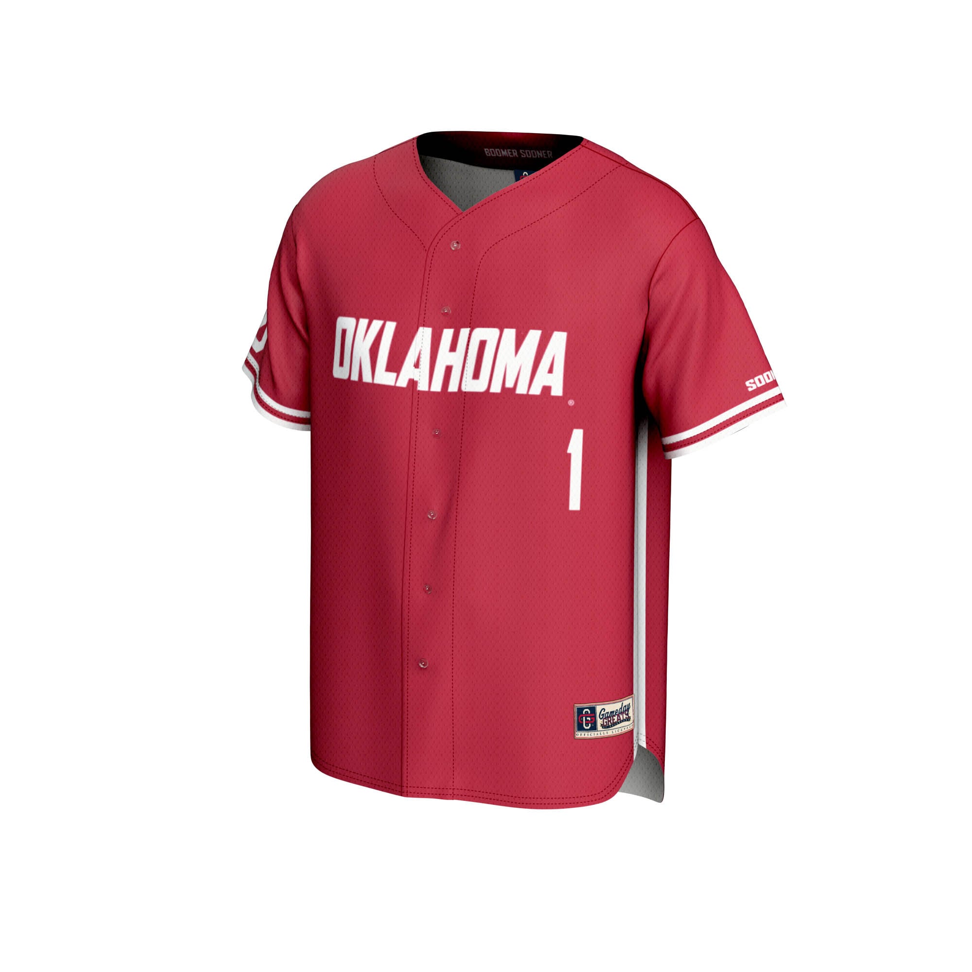 #1 Oklahoma Sooners Lightweight Baseball Jersey Crimson - front view
