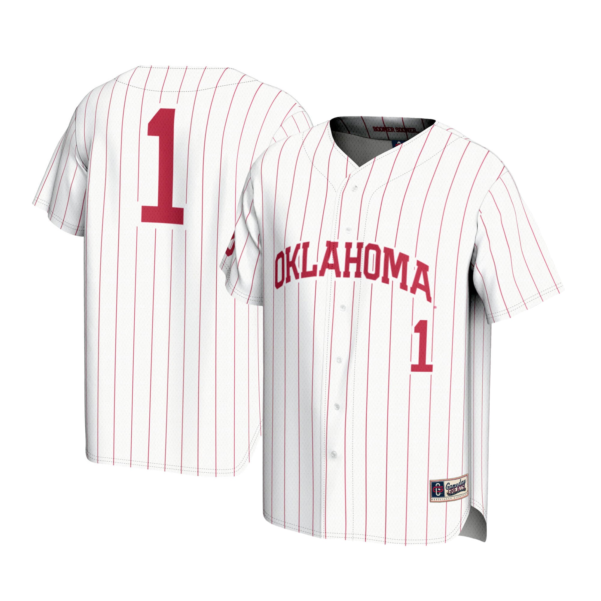 #1 Oklahoma Sooners Youth Lightweight Baseball Jersey White - front and back view