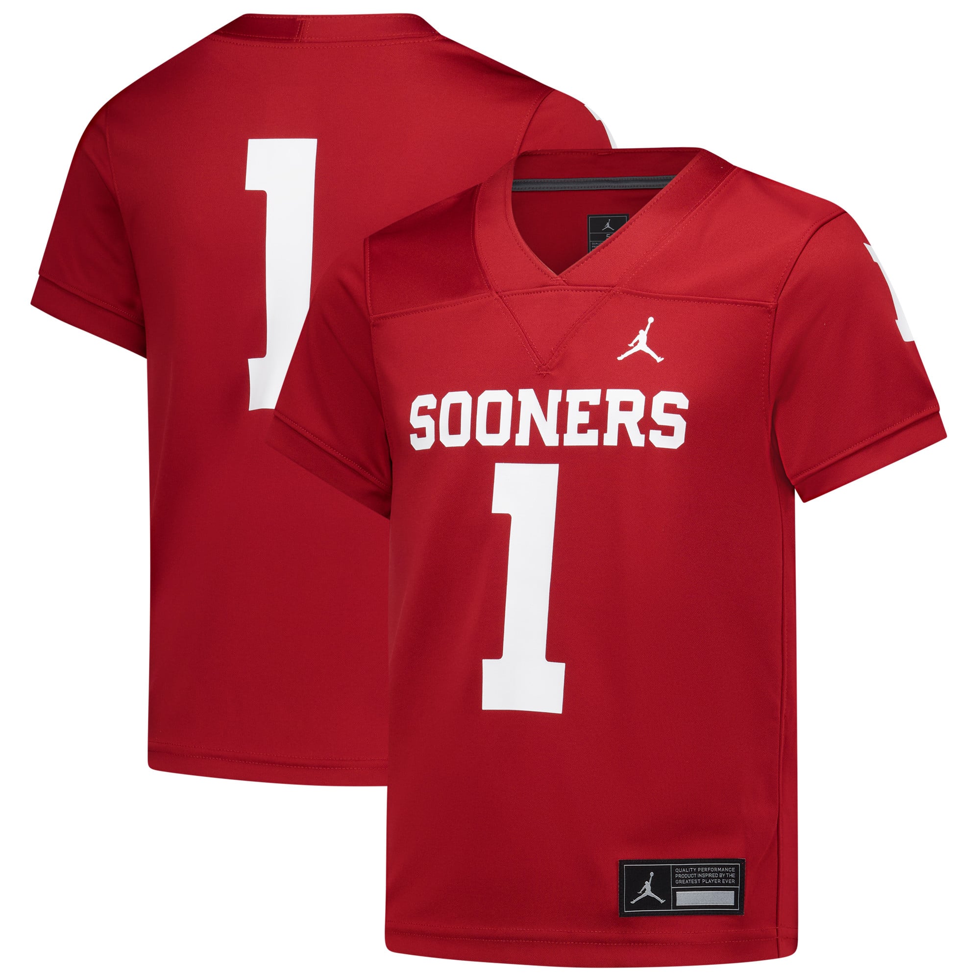 #1 Oklahoma Sooners Preschool Football Jersey Crimson - front and back view