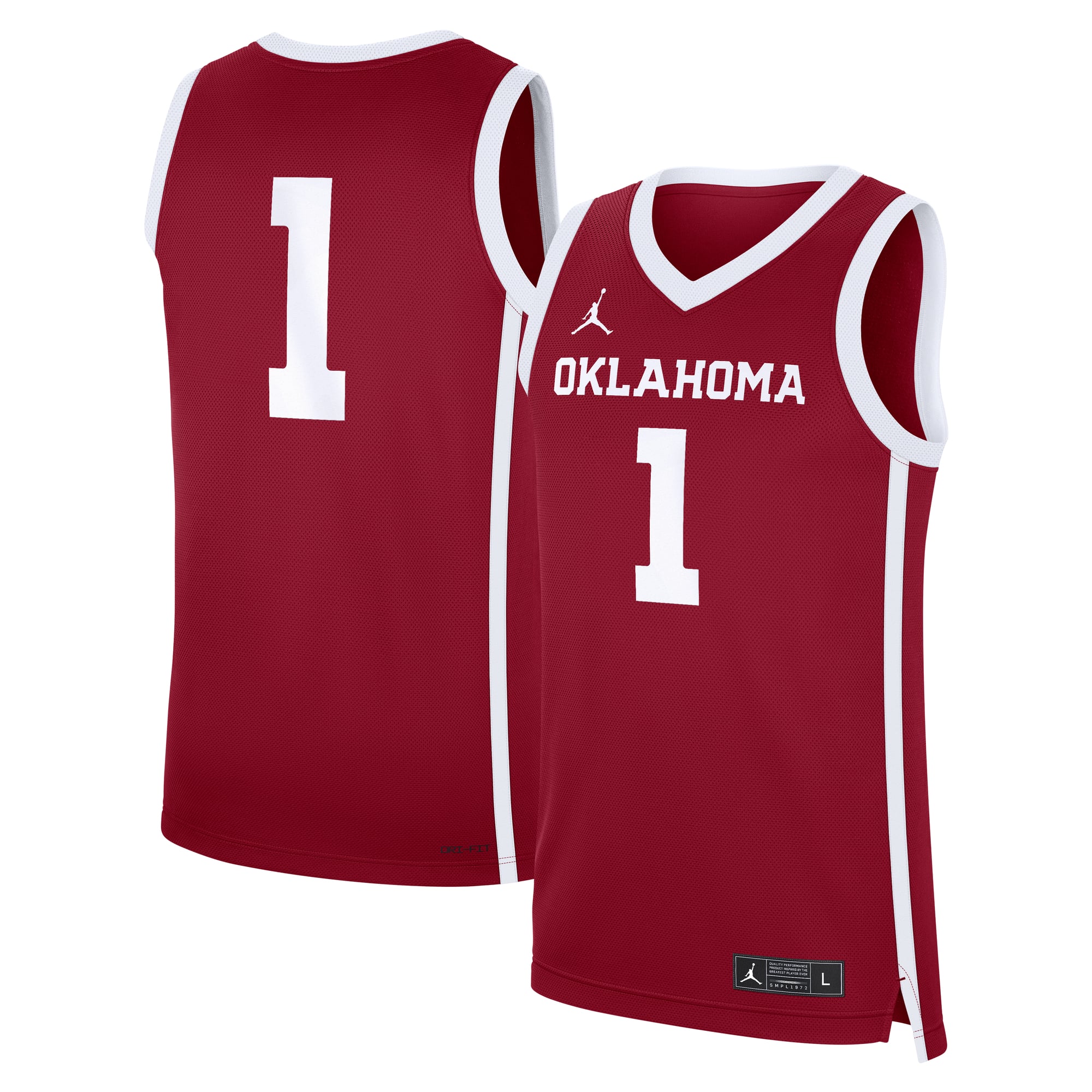#1 Oklahoma Sooners Road Basketball Jersey Crimson - front and back view