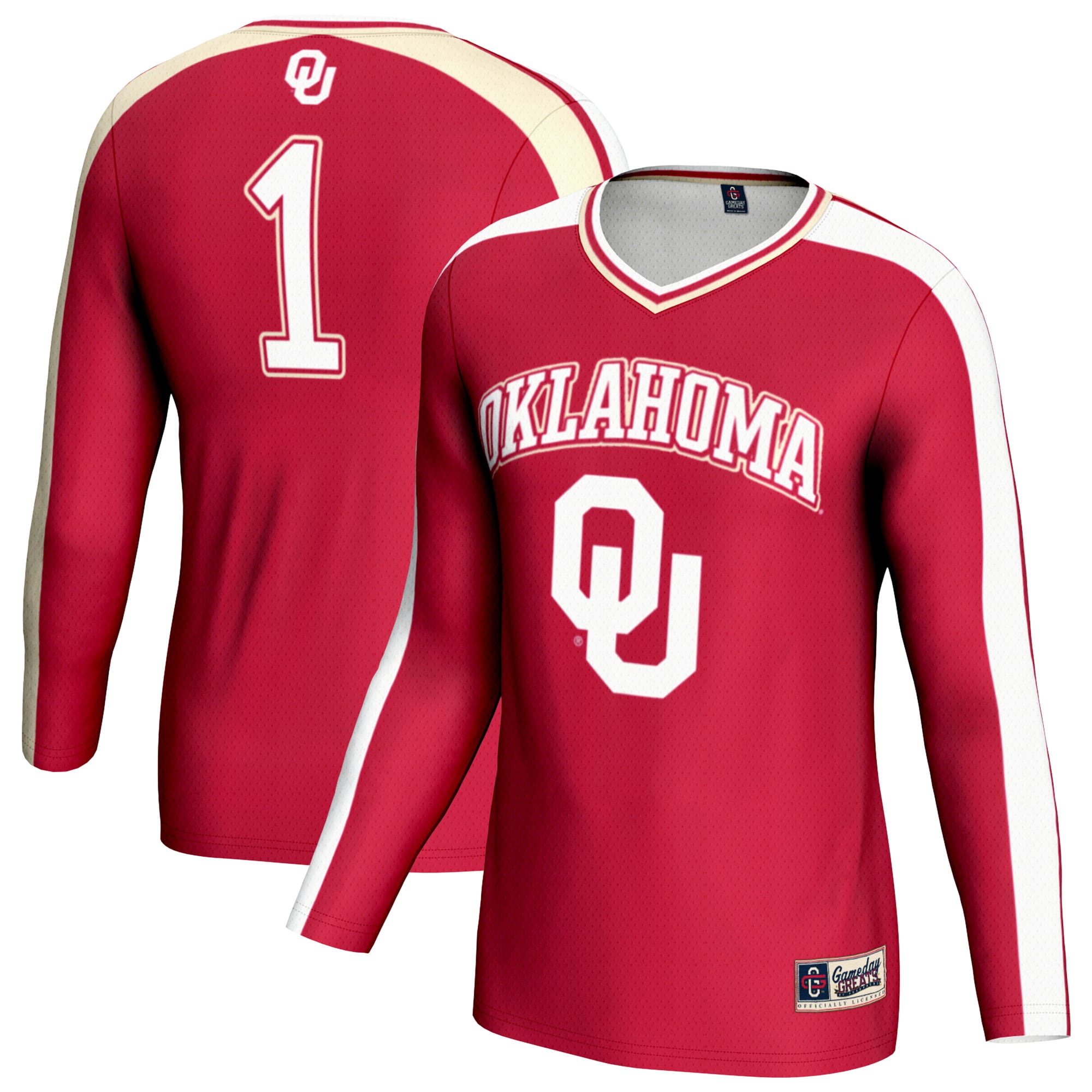Oklahoma Sooners Unisex #1 Lightweight Volleyball Fashion Jersey Crimson - front and back view