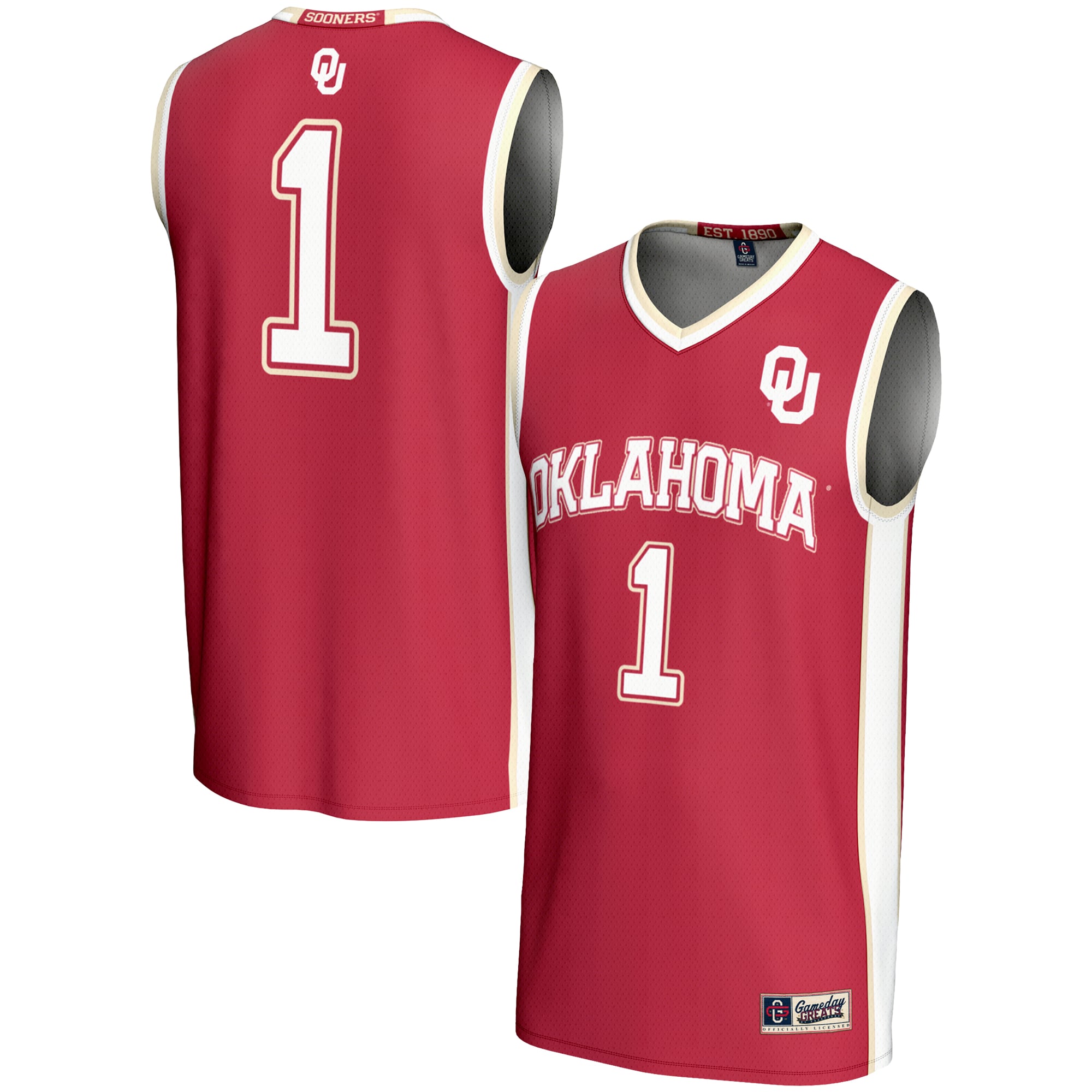 #1 Oklahoma Sooners Unisex Lightweight Basketball Jersey Crimson - front and back view