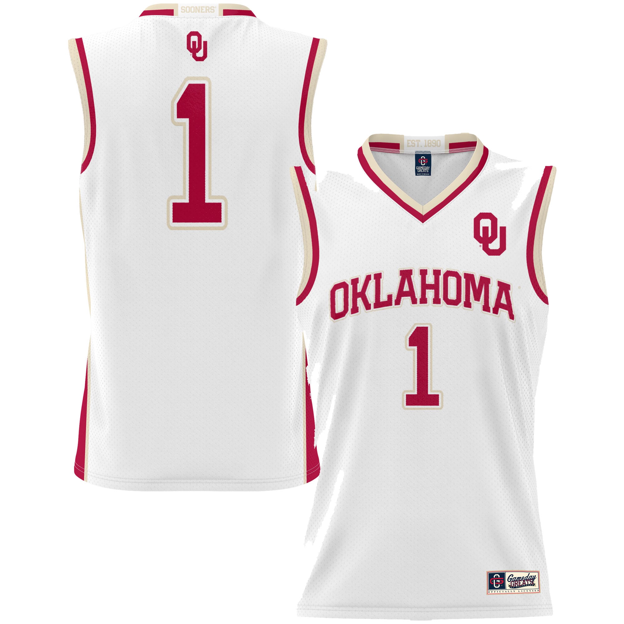 #1 Oklahoma Sooners Unisex Lightweight Basketball Jersey White - front and back view