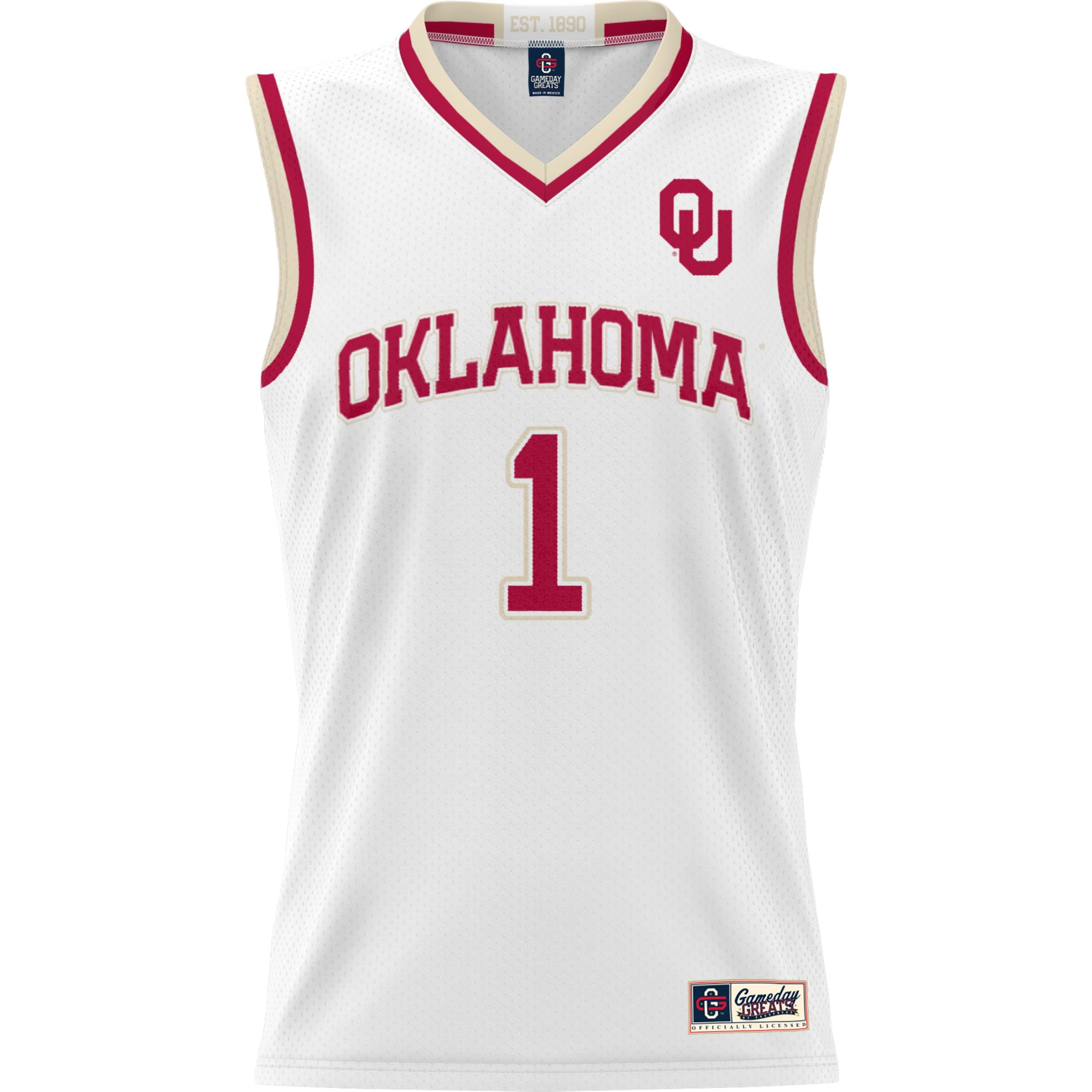 #1 Oklahoma Sooners Unisex Lightweight Basketball Jersey White - front view