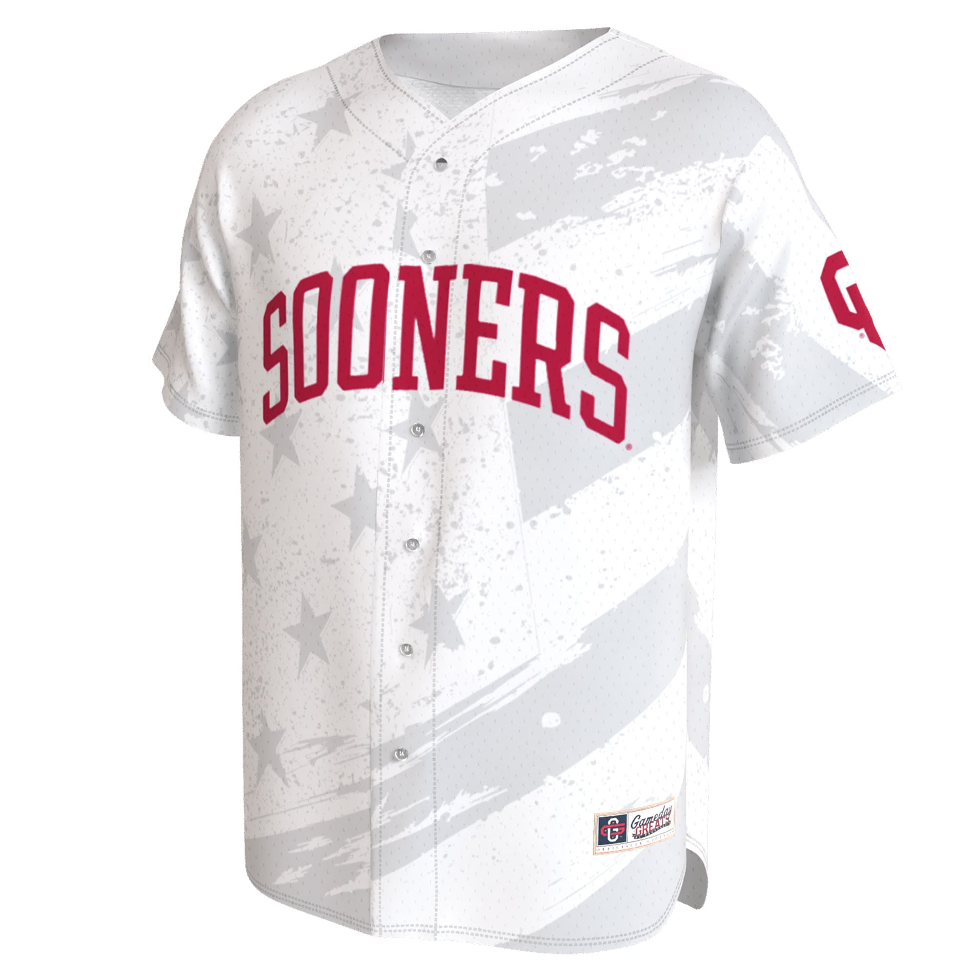 Oklahoma Sooners Unisex Lightweight Collegiate Baseball Americana Fashion Jersey White - front view