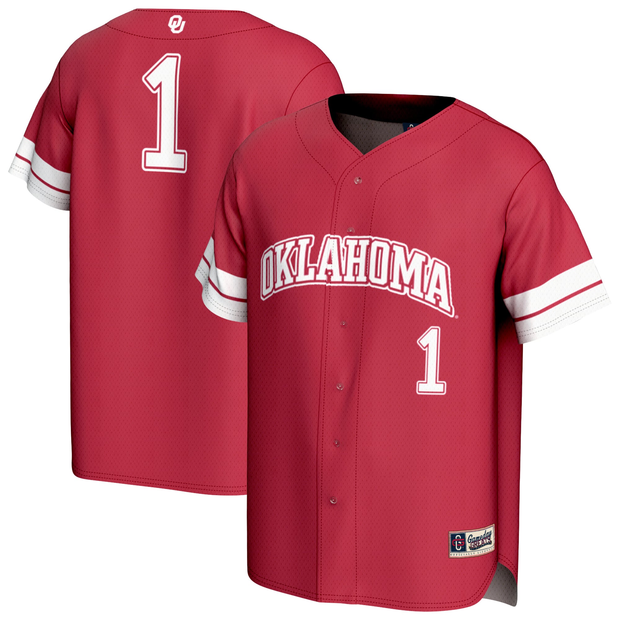 #1 Oklahoma Sooners Unisex Lightweight Collegiate Baseball Fashion Jersey - front and back view