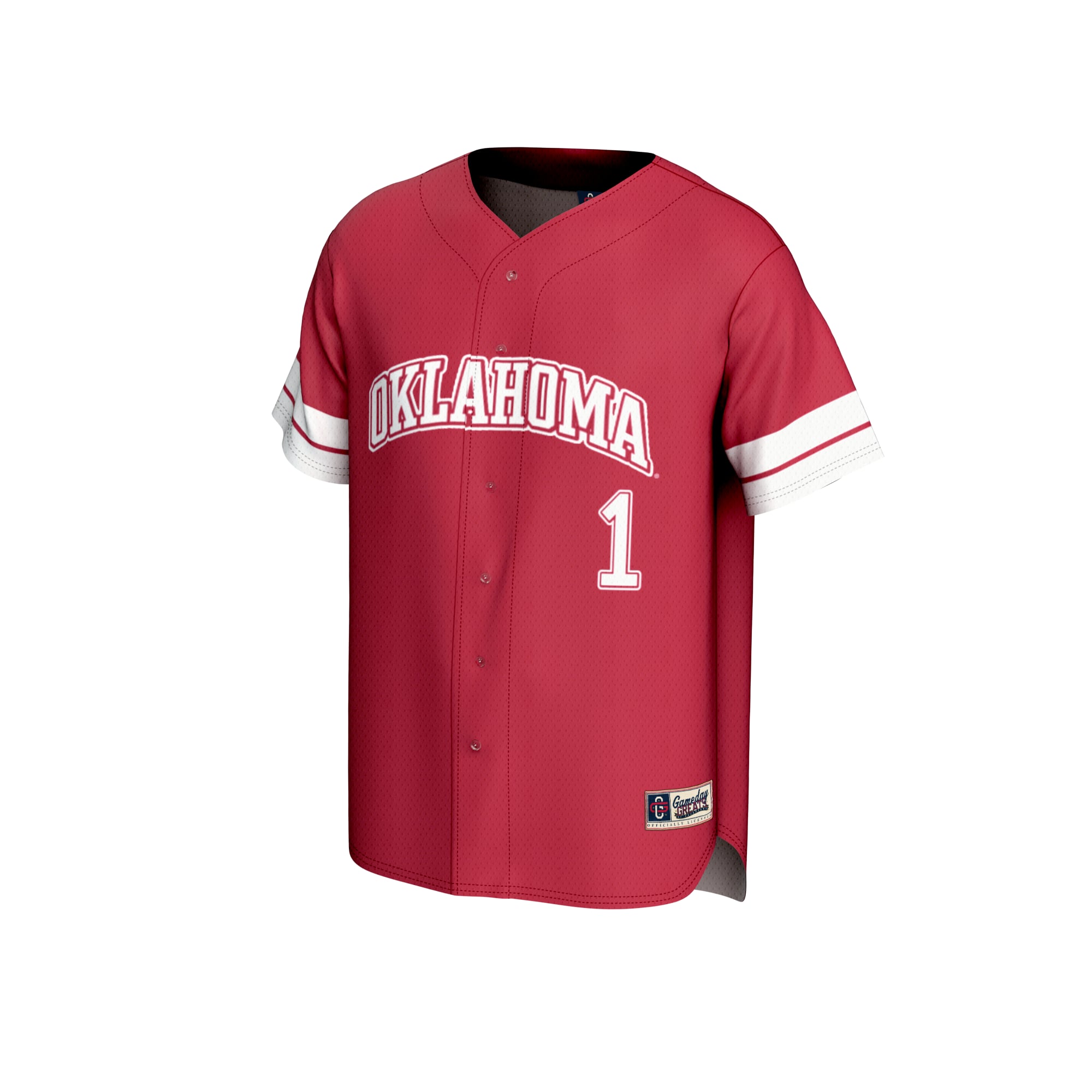 #1 Oklahoma Sooners Unisex Lightweight Collegiate Baseball Fashion Jersey Crimson - front view