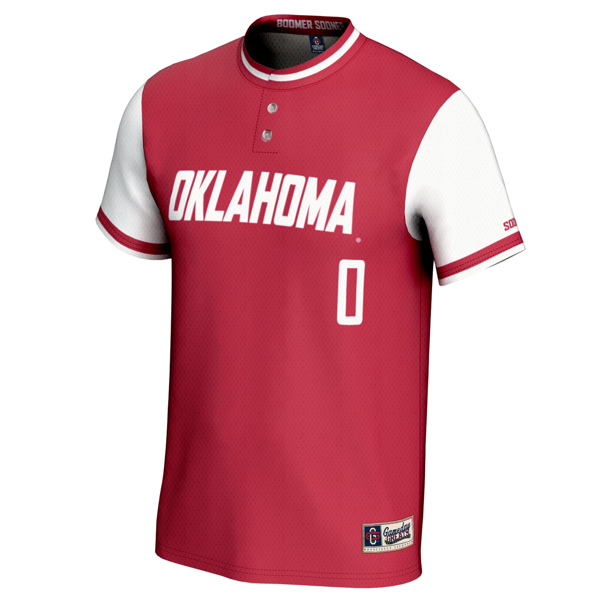 #0 Oklahoma Sooners Unisex Lightweight Softball Jersey Crimson - front view
