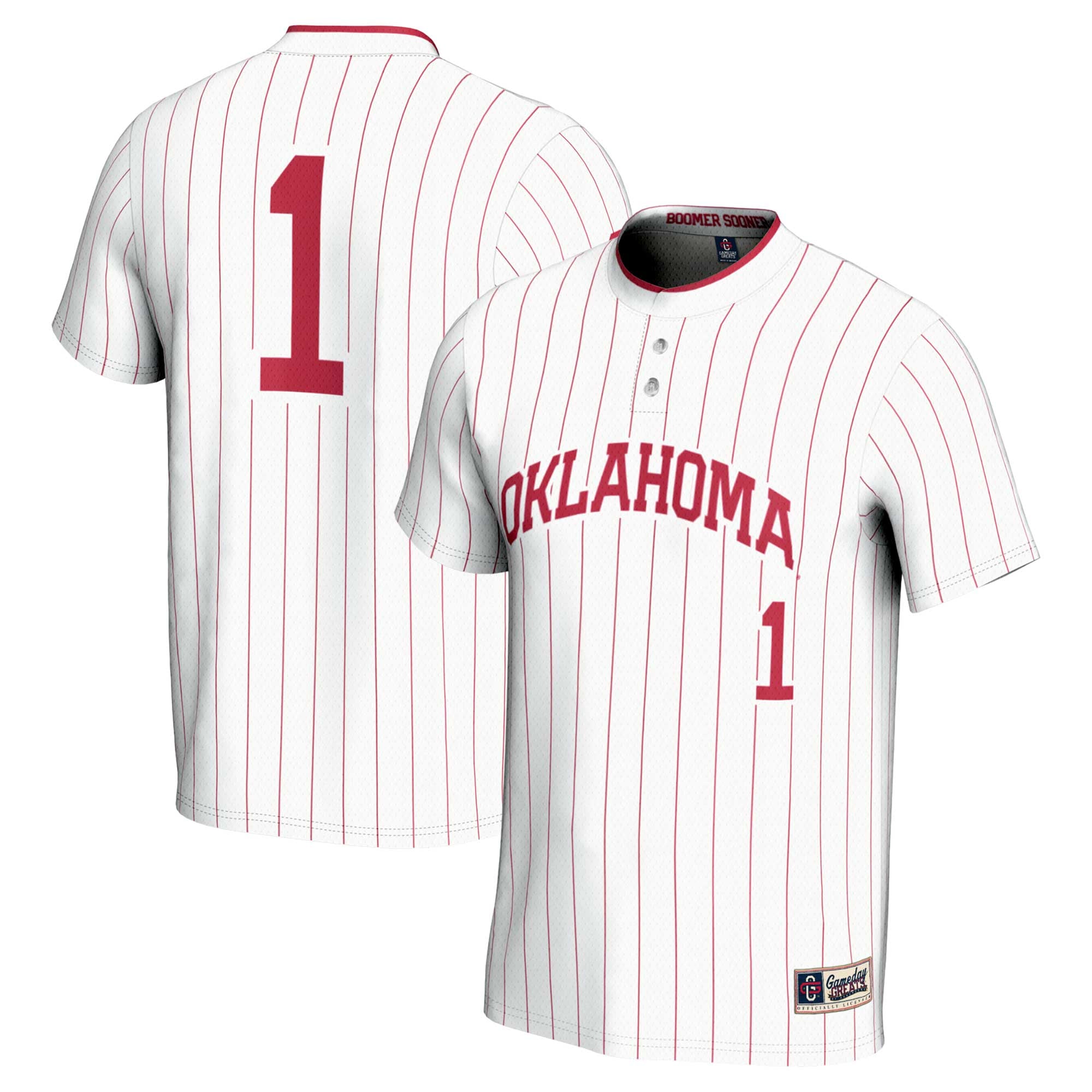 #1 Oklahoma Sooners Unisex Lightweight Softball Jersey White - front and back view
