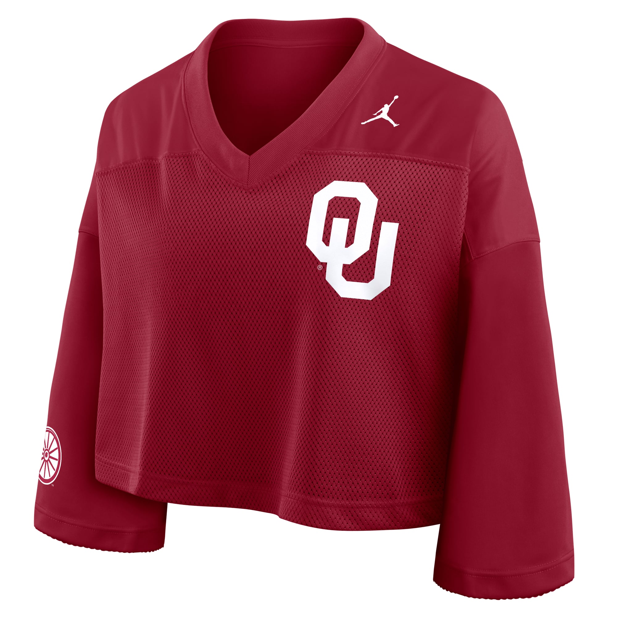 Oklahoma Sooners Women's Cropped Mesh Fashion Jersey Crimson - front view