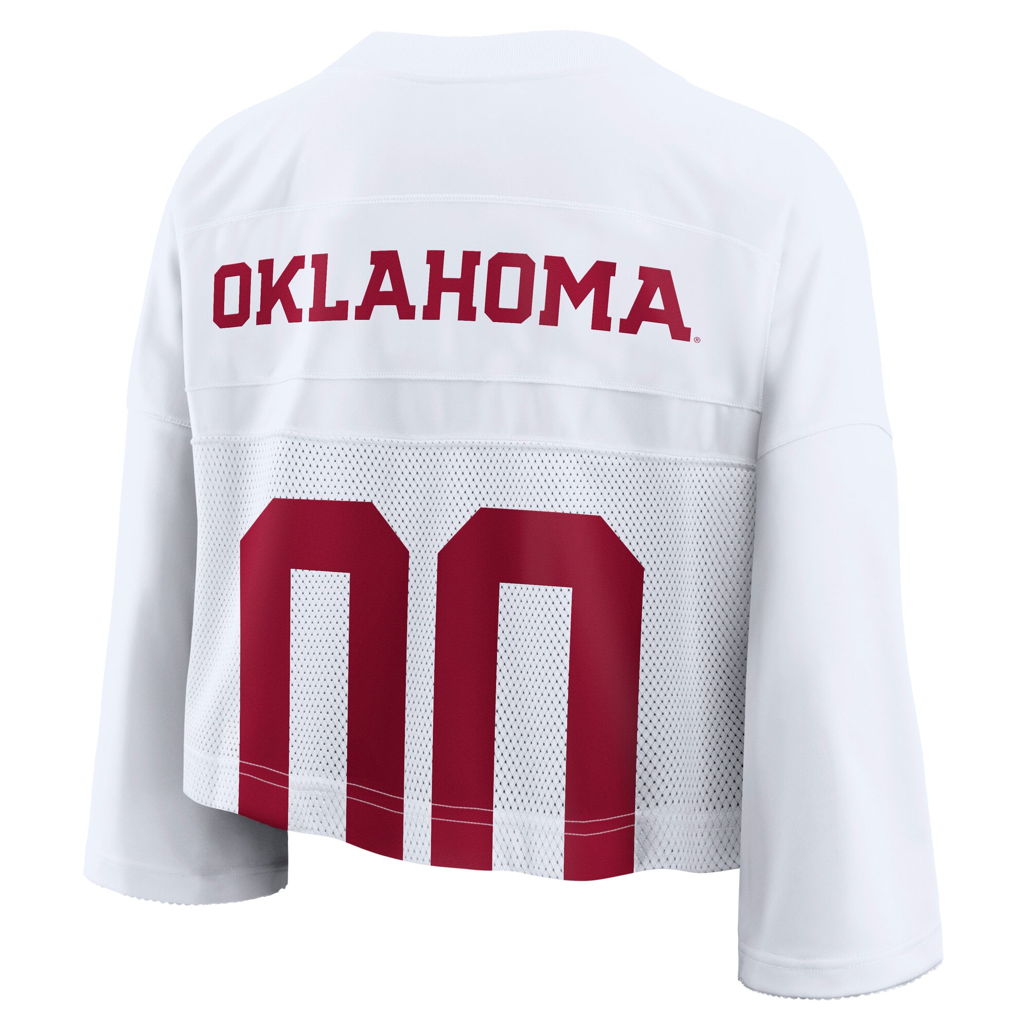 Oklahoma Sooners Women's Cropped Mesh Fashion Jersey White - model side view