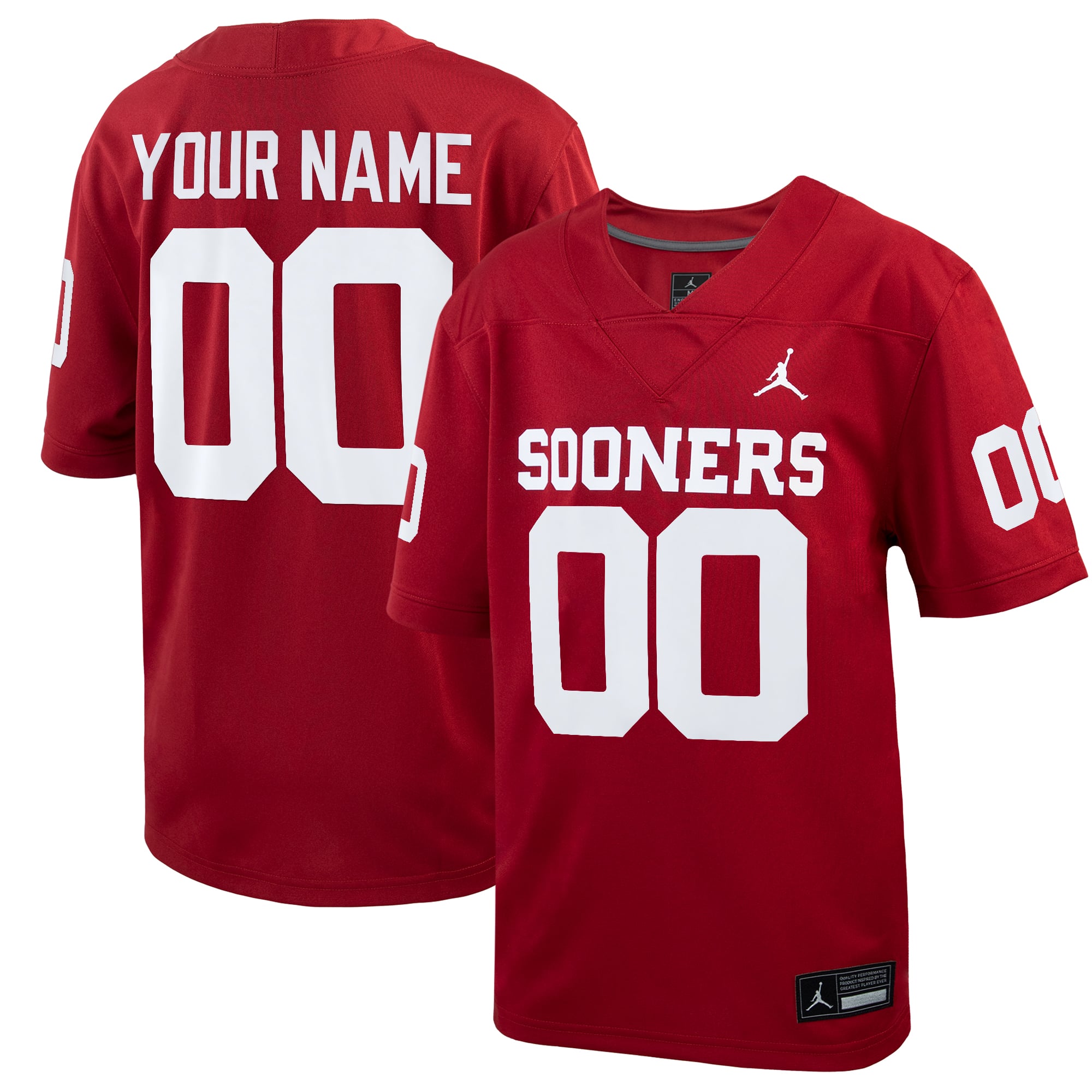 Oklahoma Sooners Youth Custom Football Jersey - Crimson - front and back view
