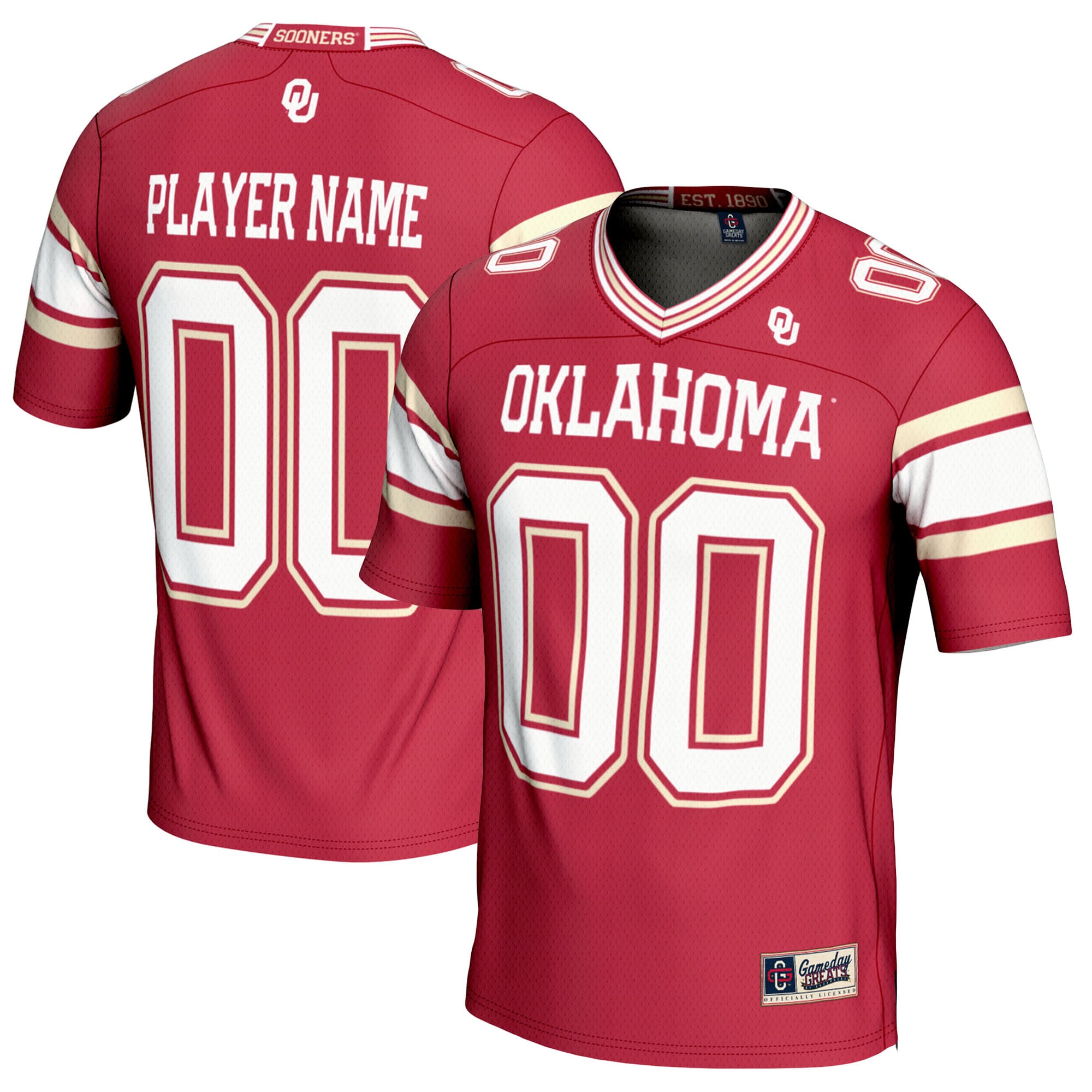Oklahoma Sooners Youth Football Jersey Crimson - front and back view