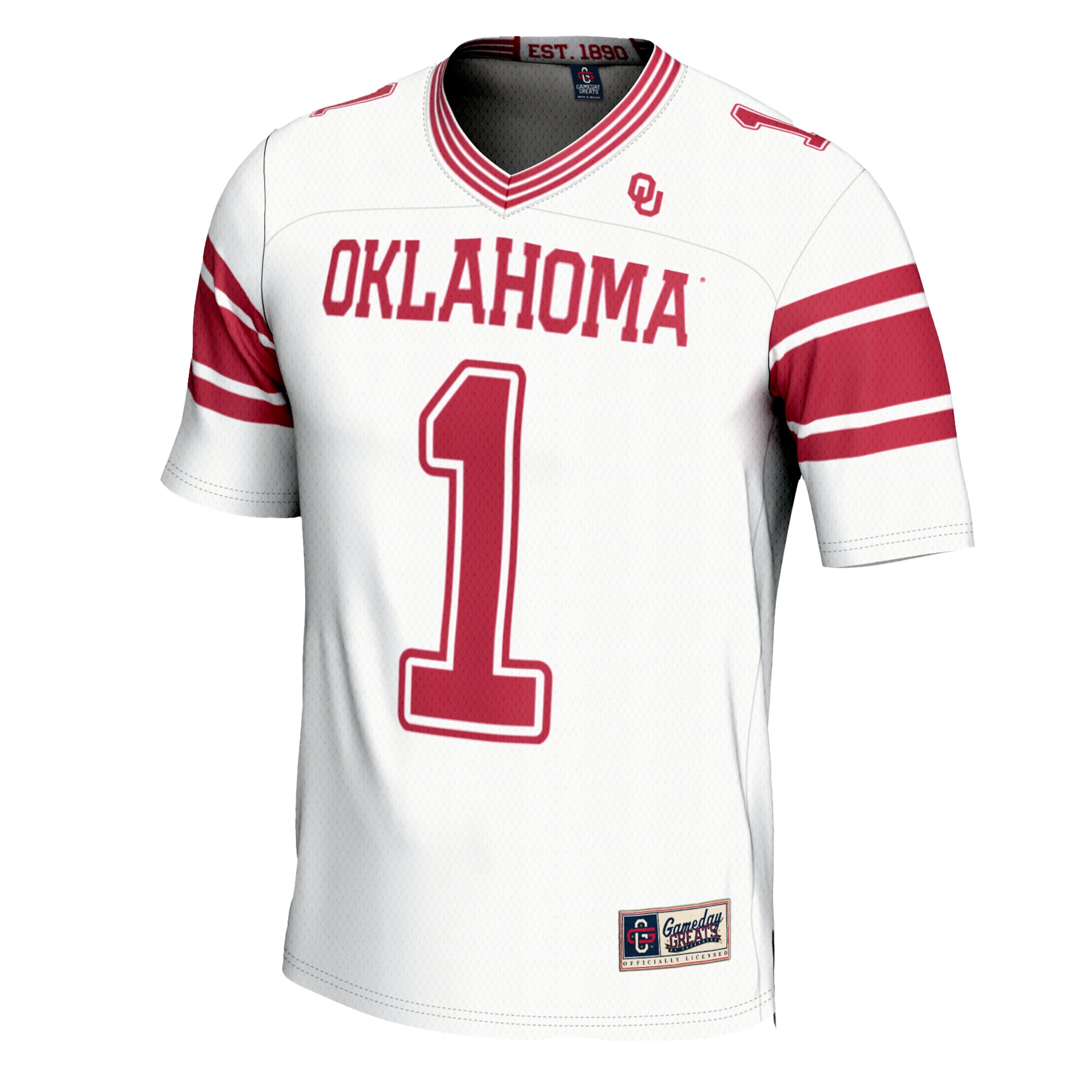 #1 Oklahoma Sooners Youth Football Jersey White - front view