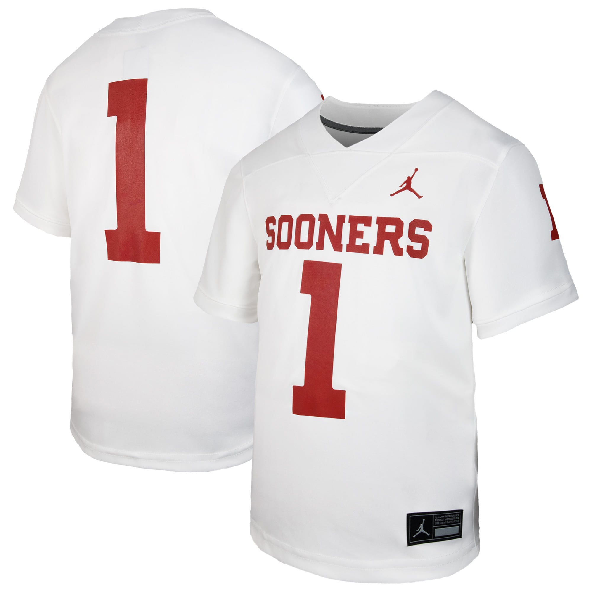 #1 Oklahoma Sooners Youth Jersey White - front and back view