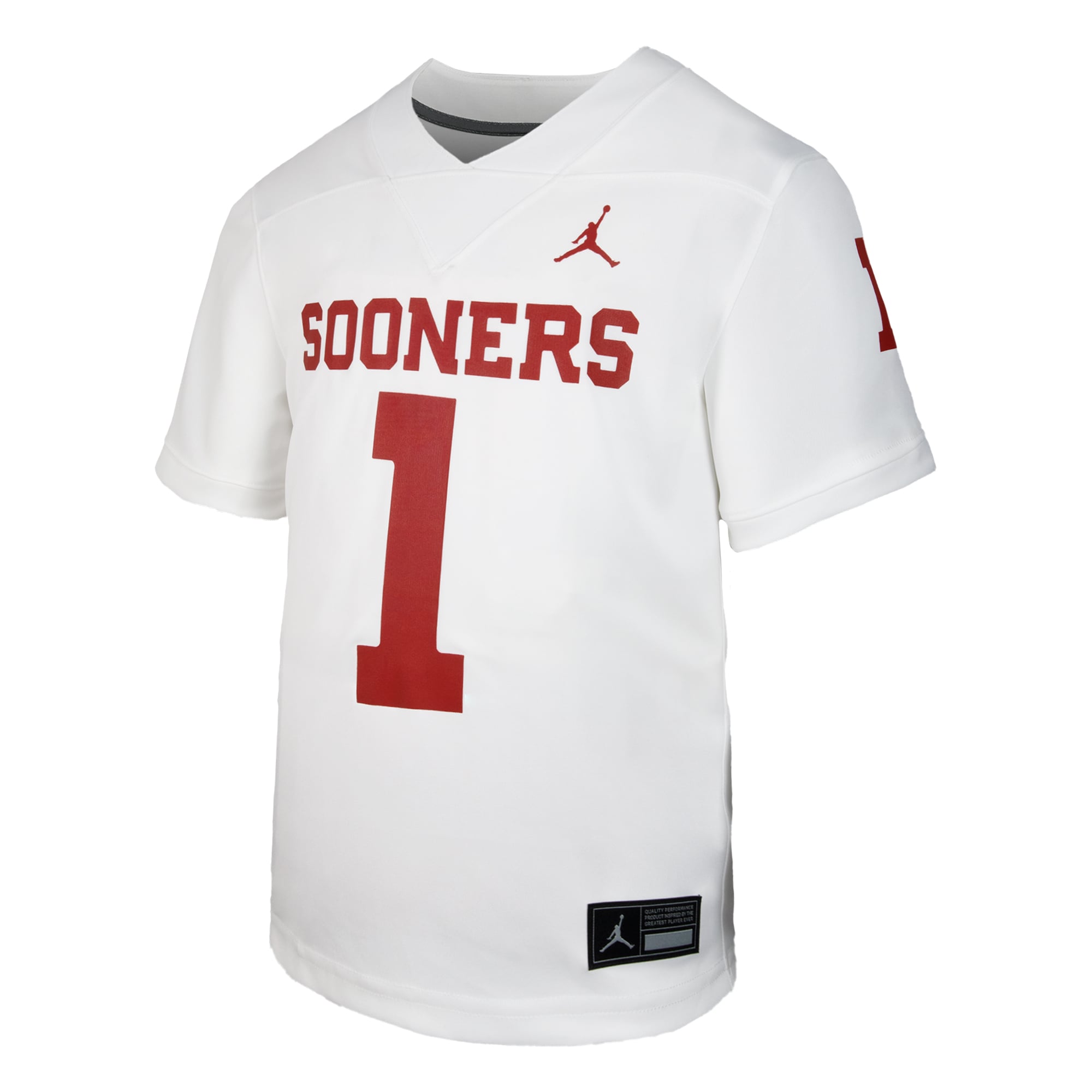 #1 Oklahoma Sooners Youth Jersey White - front view