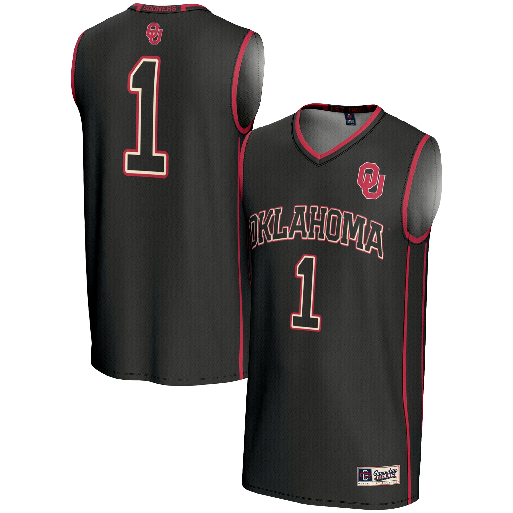 #1 Oklahoma Sooners Youth Lightweight Basketball Jersey Black - front and back view