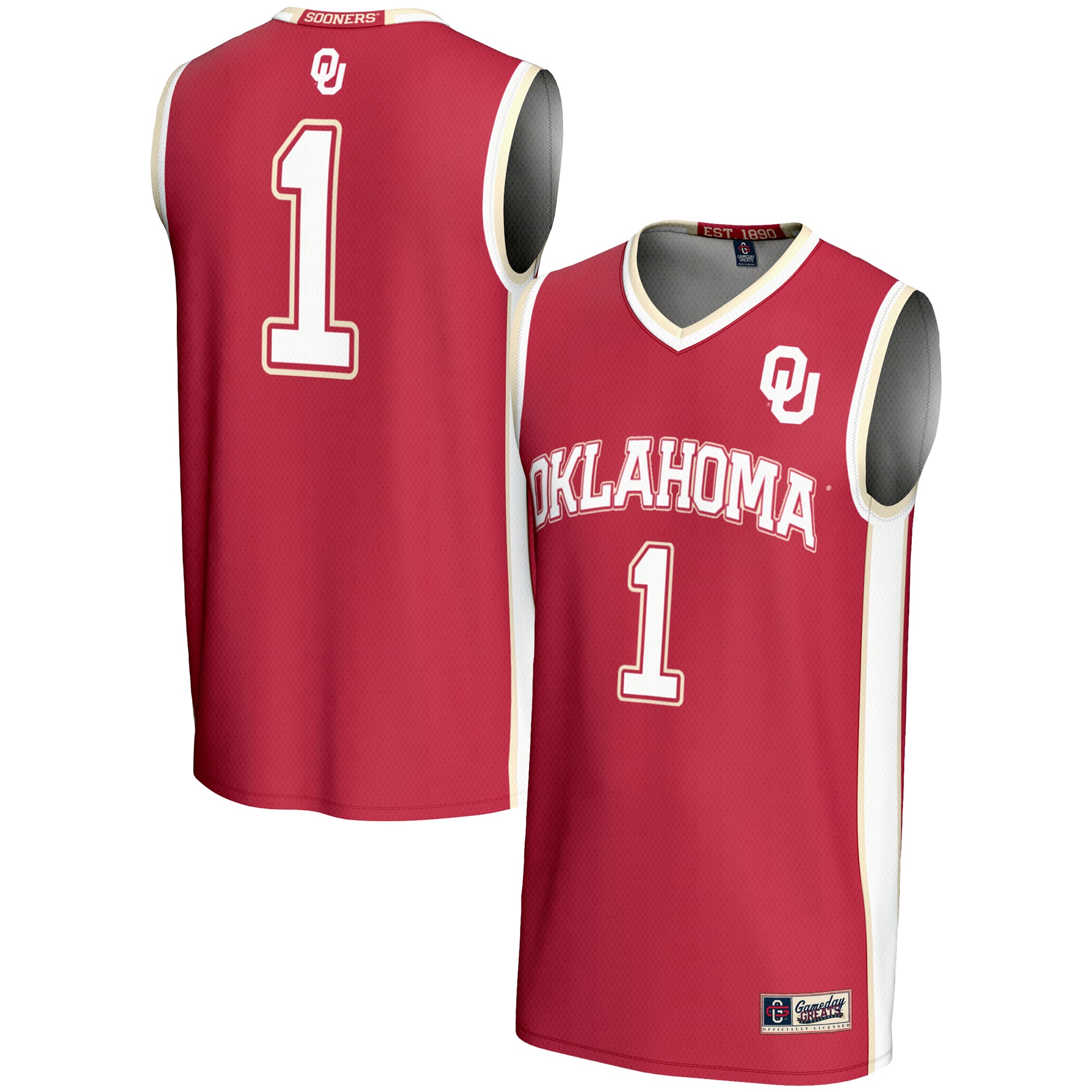 #1 Oklahoma Sooners Youth Lightweight Basketball Jersey Crimson - front and back view