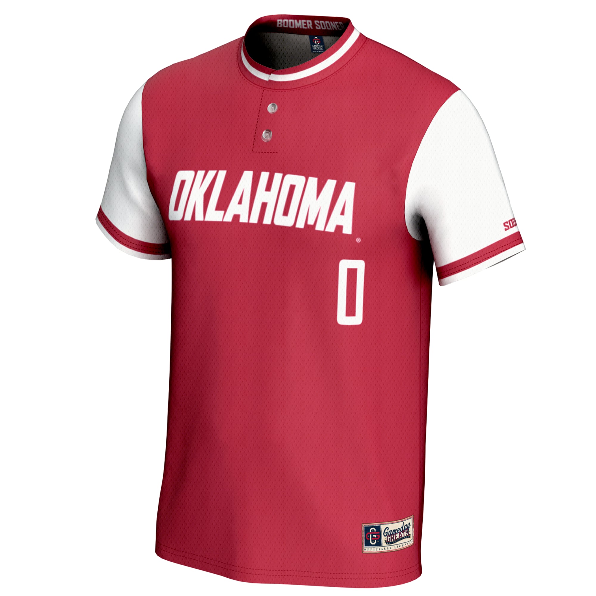 #0 Oklahoma Sooners Youth Lightweight Softball Jersey Crimson - front view