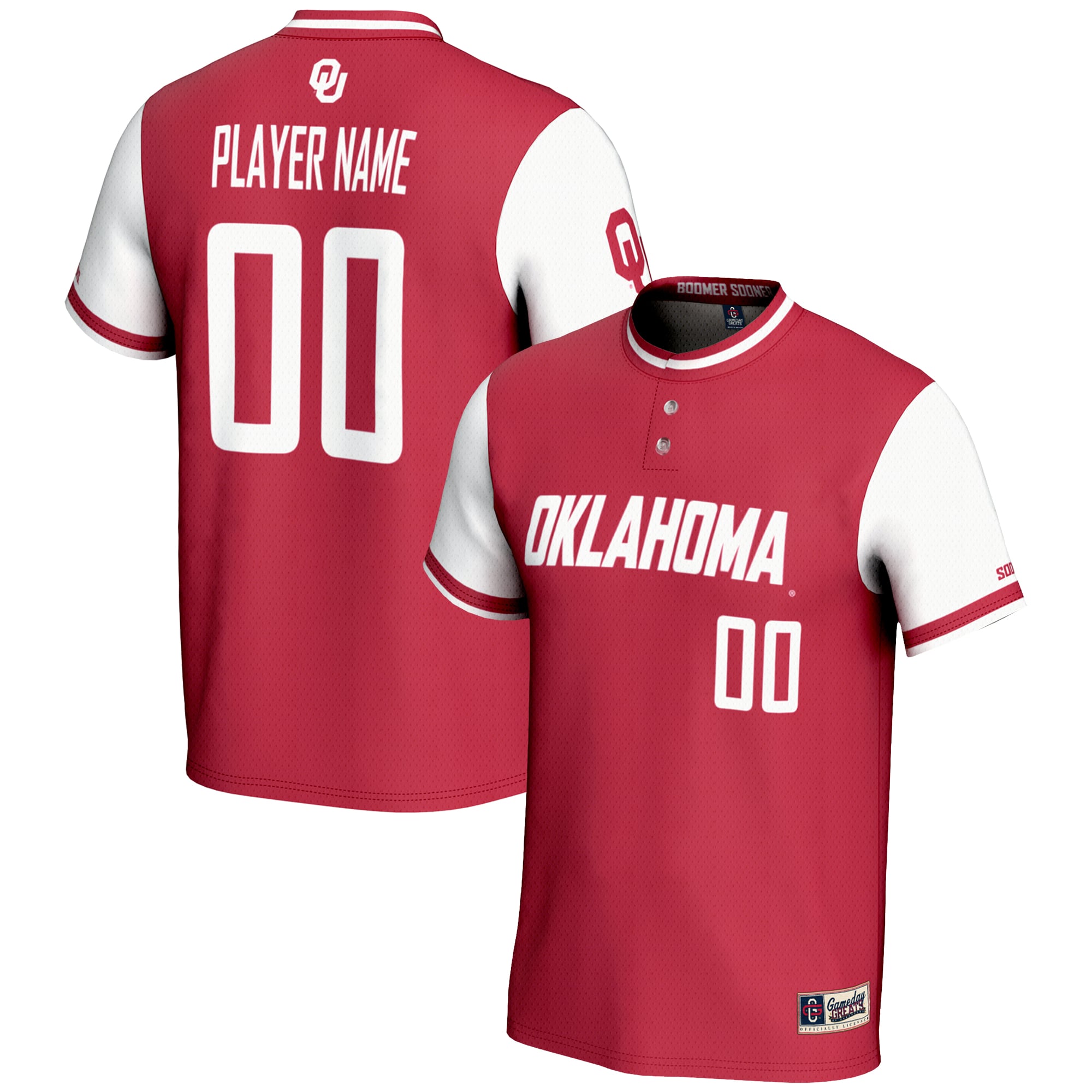 Oklahoma Sooners Youth Lightweight Softball Jersey Red - front and back view