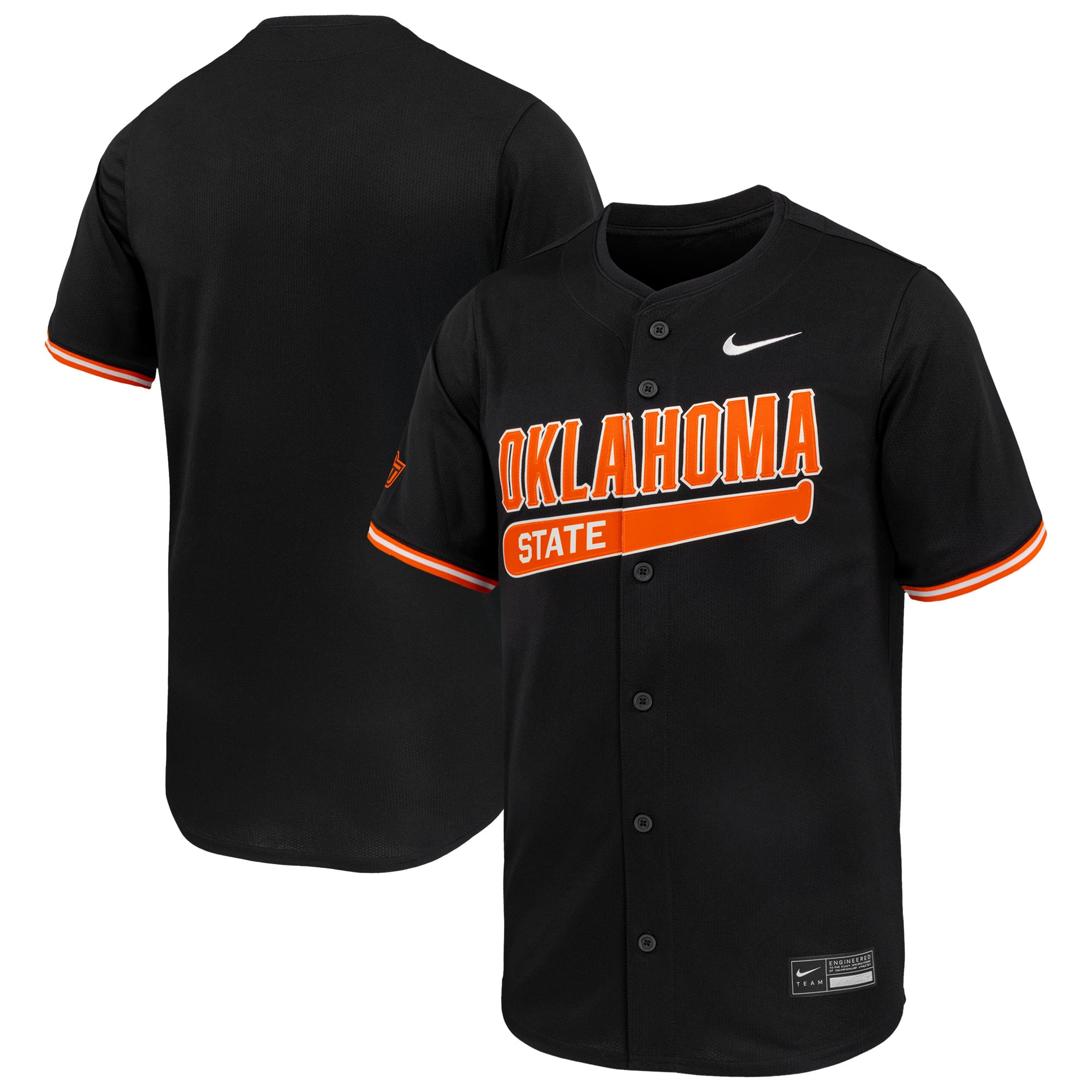 Oklahoma State Cowboys Baseball Jersey Black - front and back view