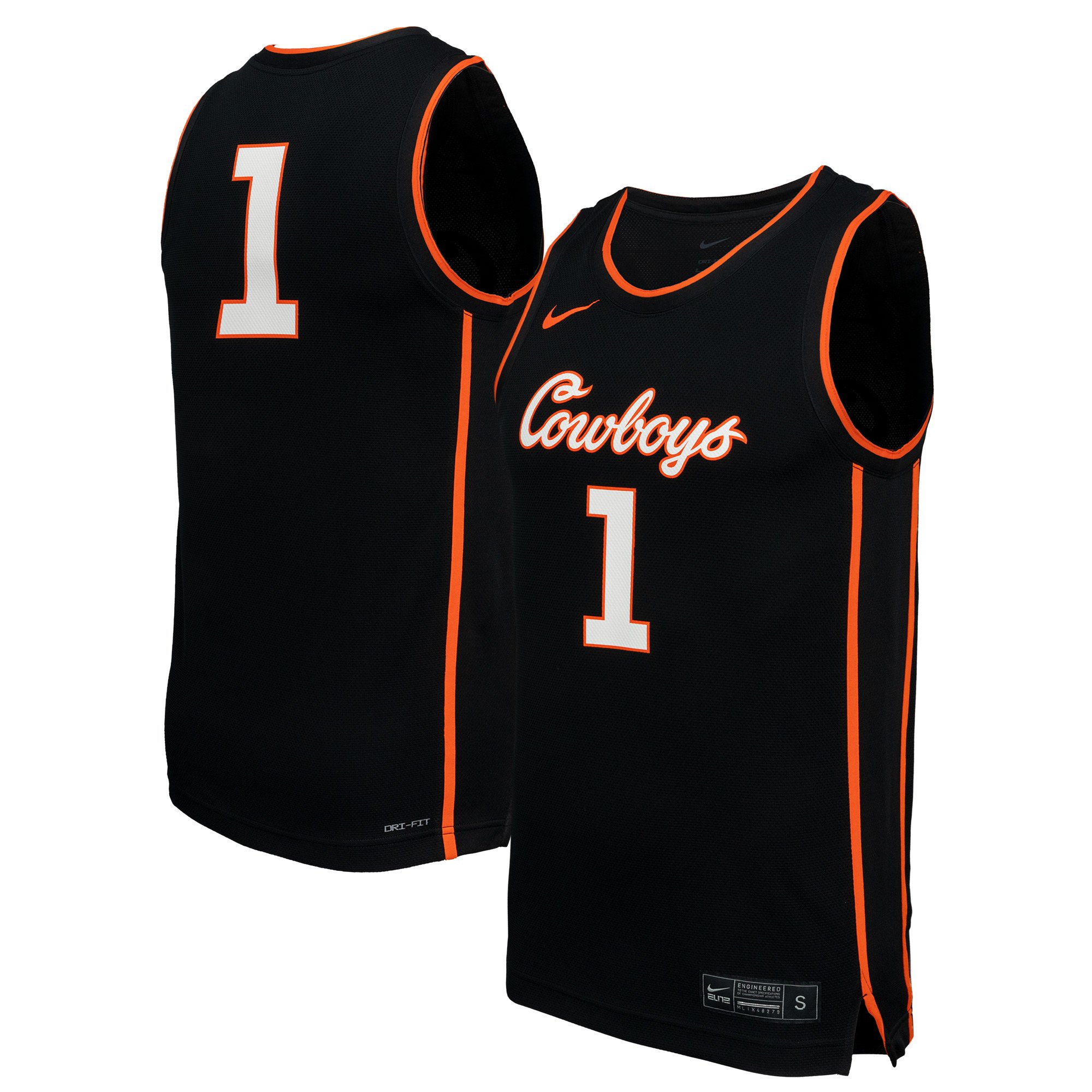 #1 Oklahoma State Cowboys Basketball Jersey Black - front view