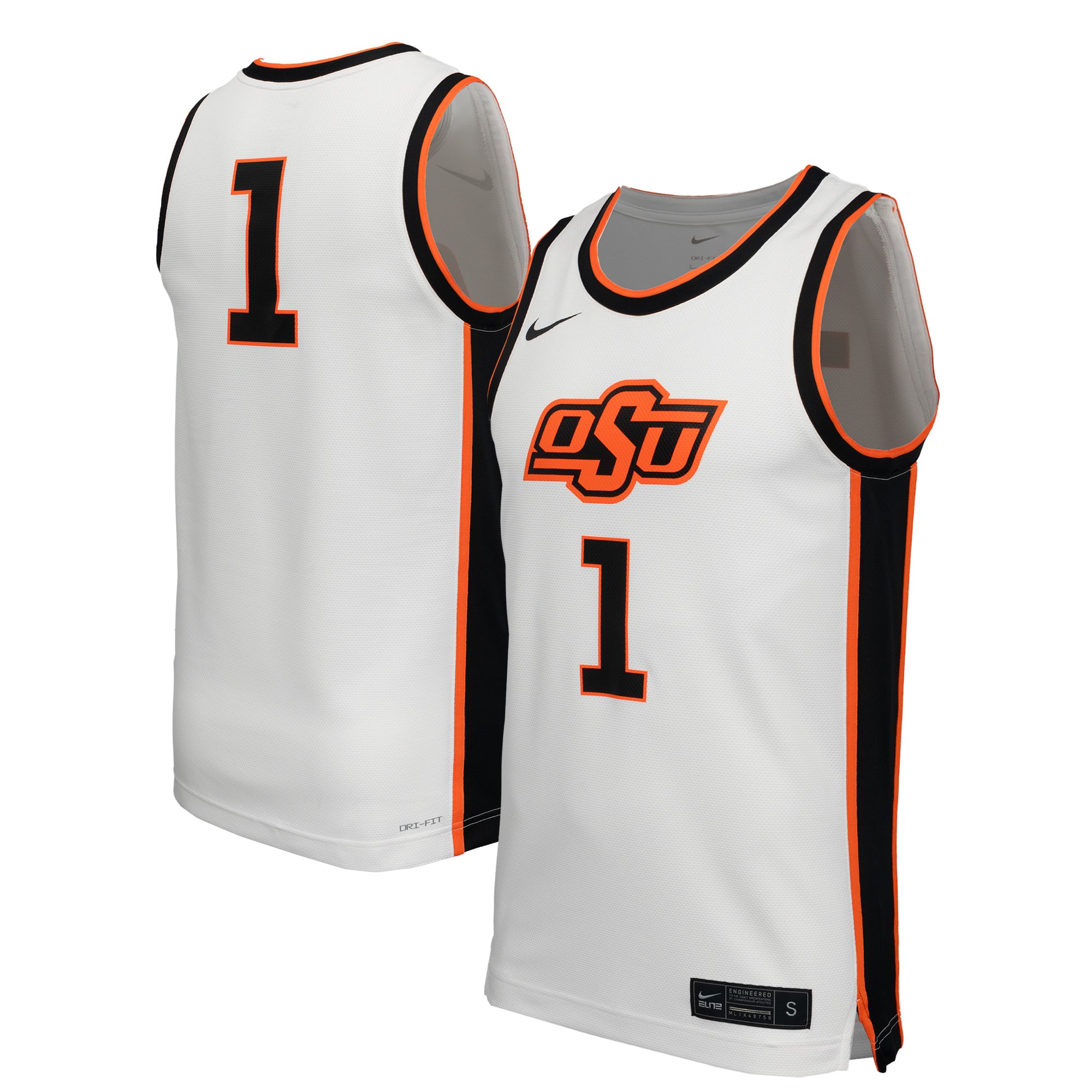 #1 Oklahoma State Cowboys Basketball Jersey White - front and back view