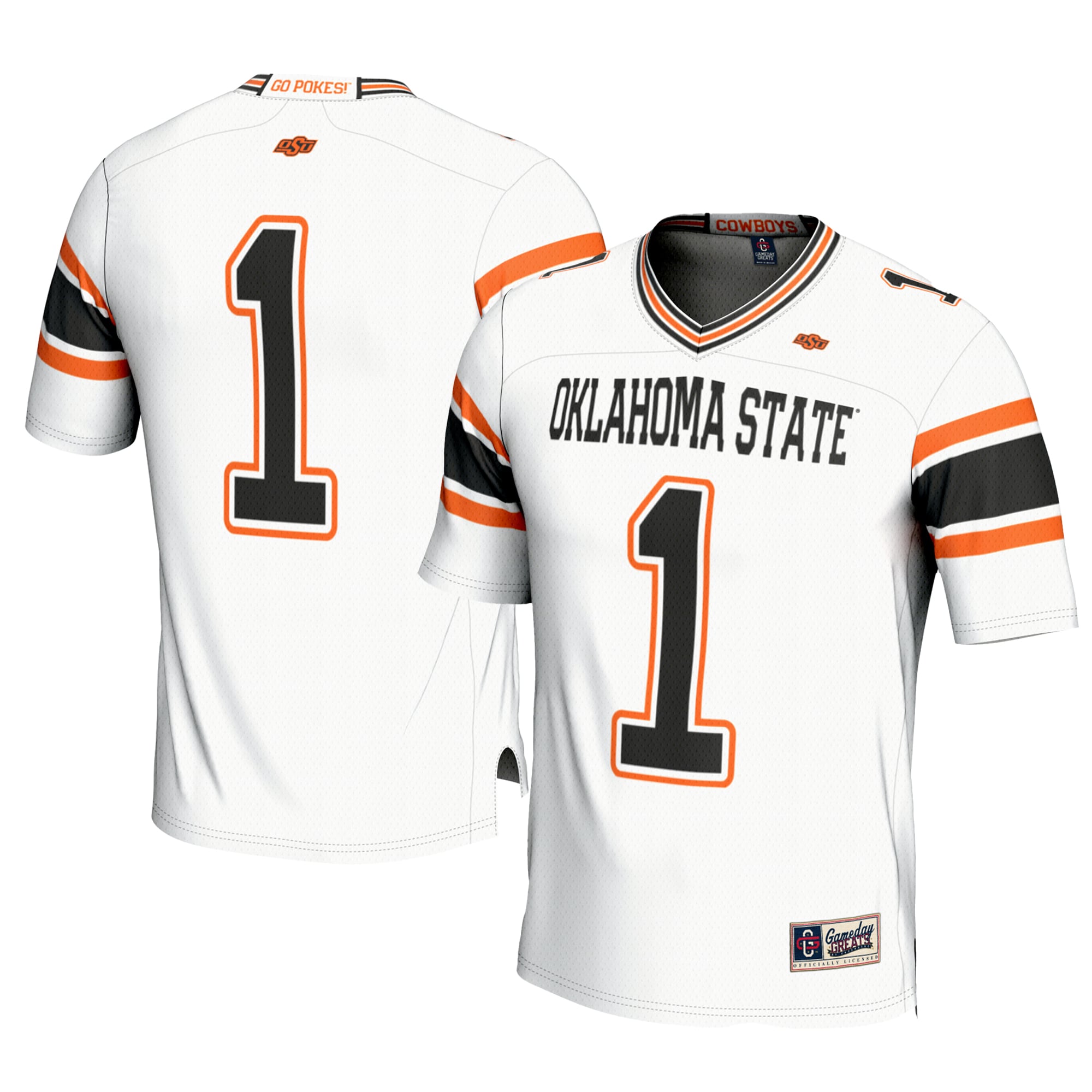 #1 Oklahoma State Cowboys Football Jersey White - front and back view