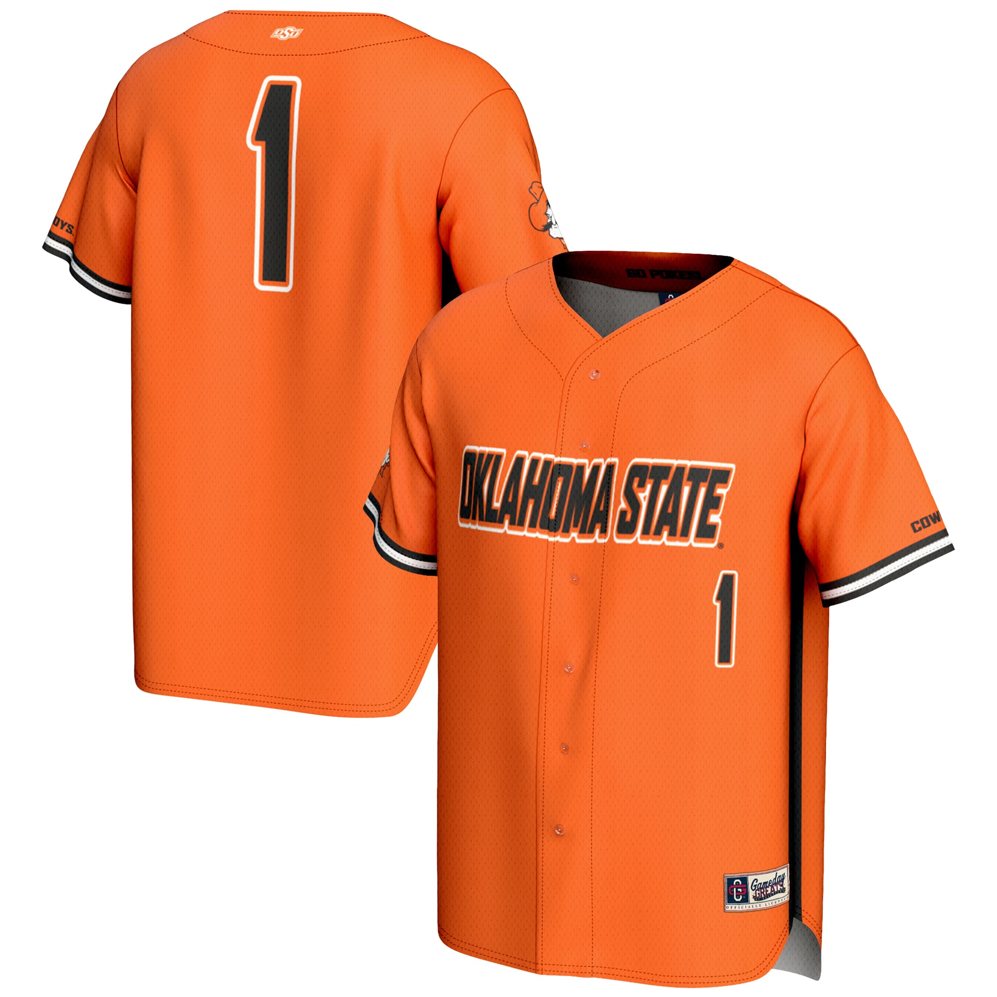 #1 Oklahoma State Cowboys Lightweight Baseball Fashion Jersey Orange - front and back view