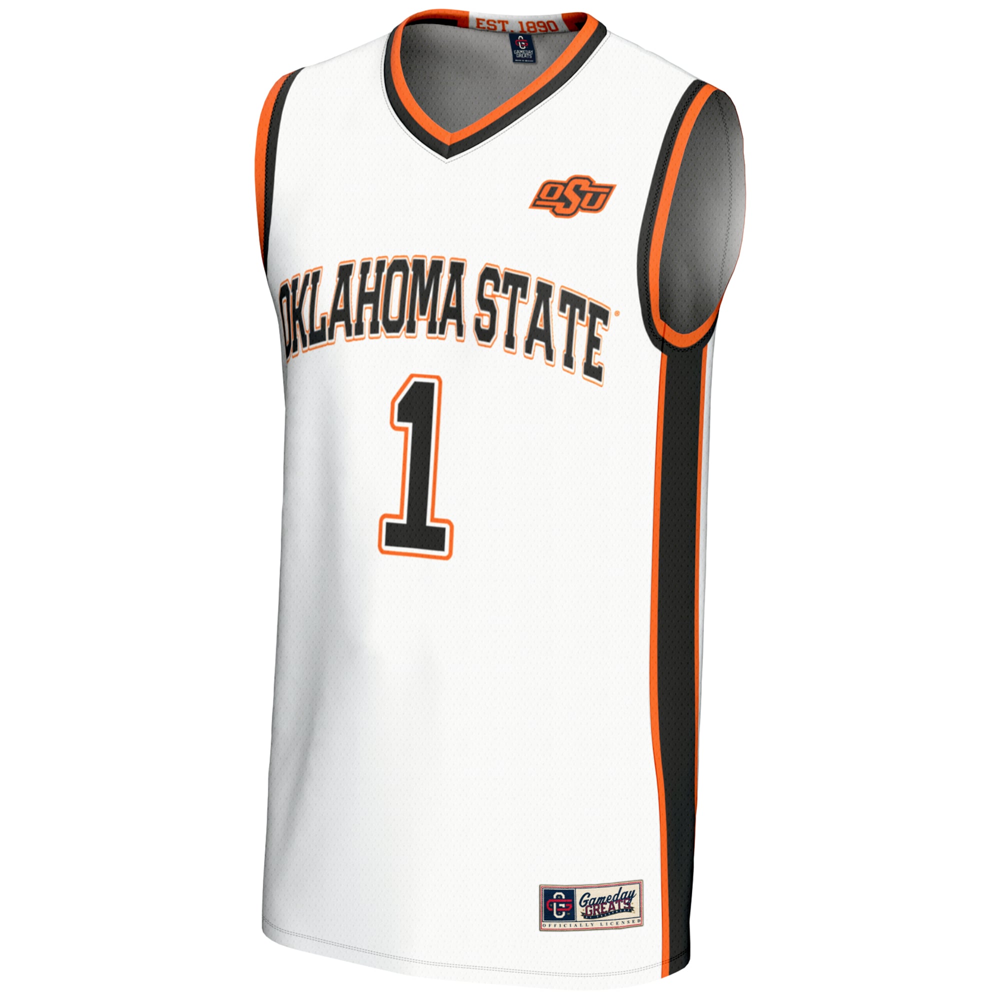 #1 Oklahoma State Cowboys Unisex Lightweight Basketball Jersey White - front view