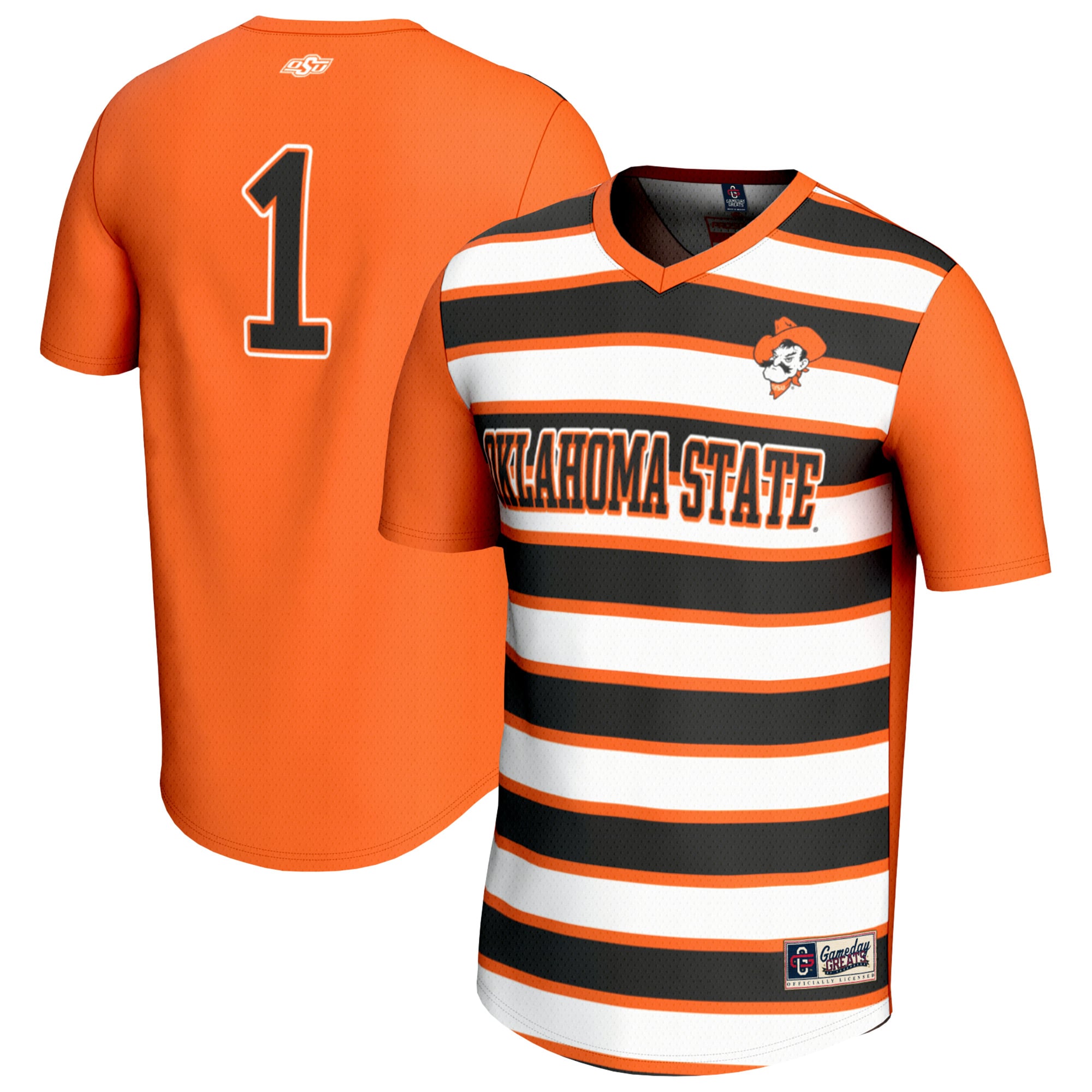 Oklahoma State Cowboys Unisex Lightweight Collegiate #1 Soccer Fashion Jersey - front and back view