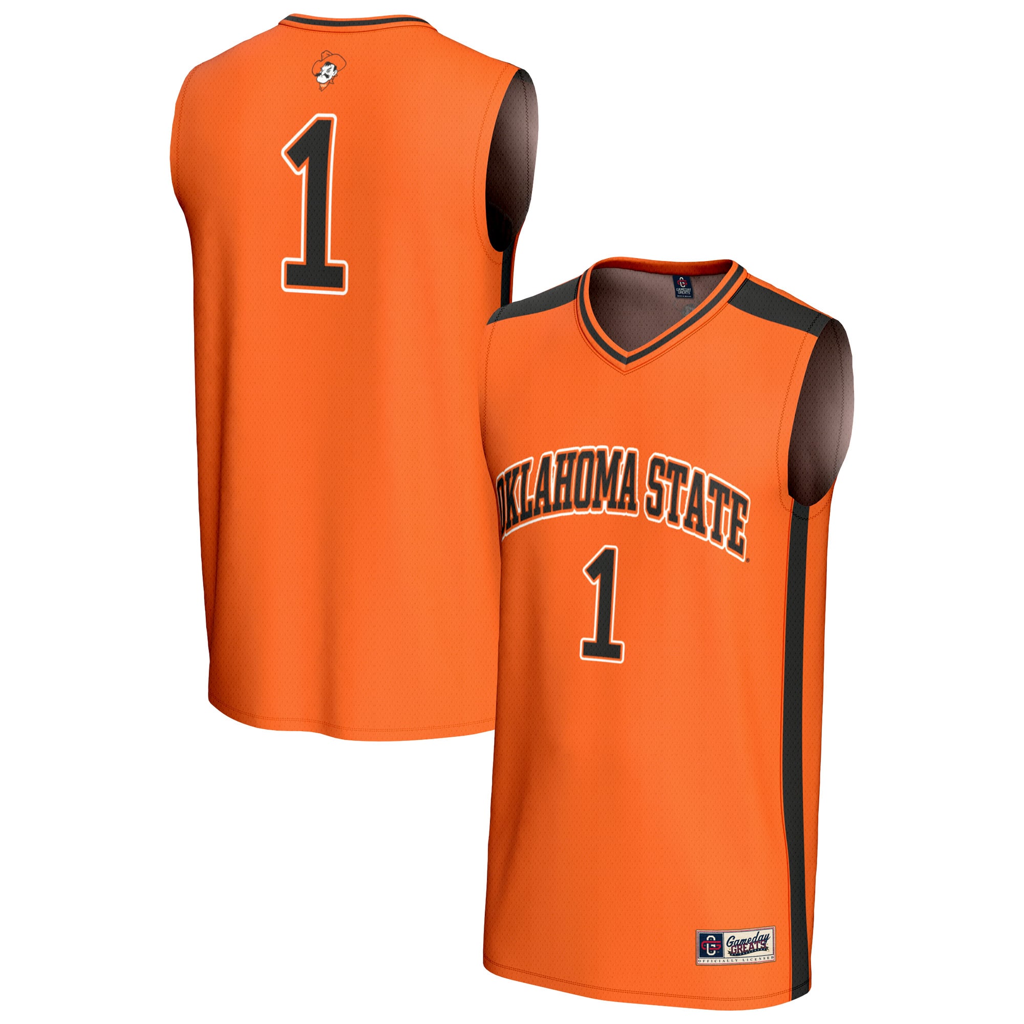 #1 Oklahoma State Cowboys Unisex Lightweight Collegiate Basketball Fashion - front and back view
