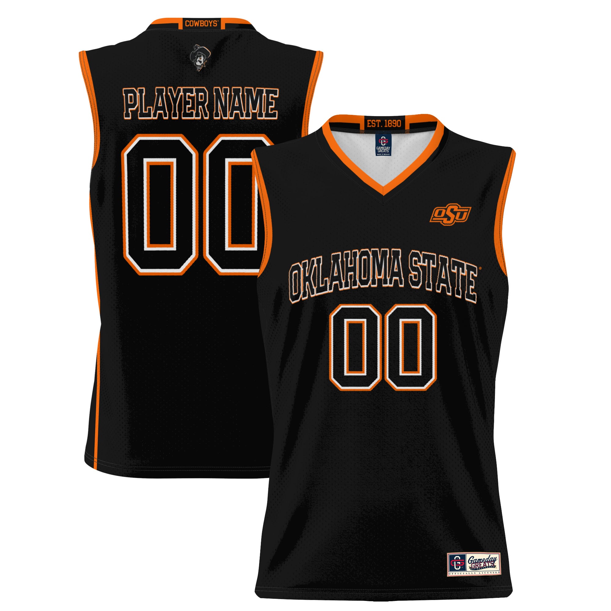 Oklahoma State Cowboys Unisex Lightweight Women's Basketball Jersey Black - front and back view