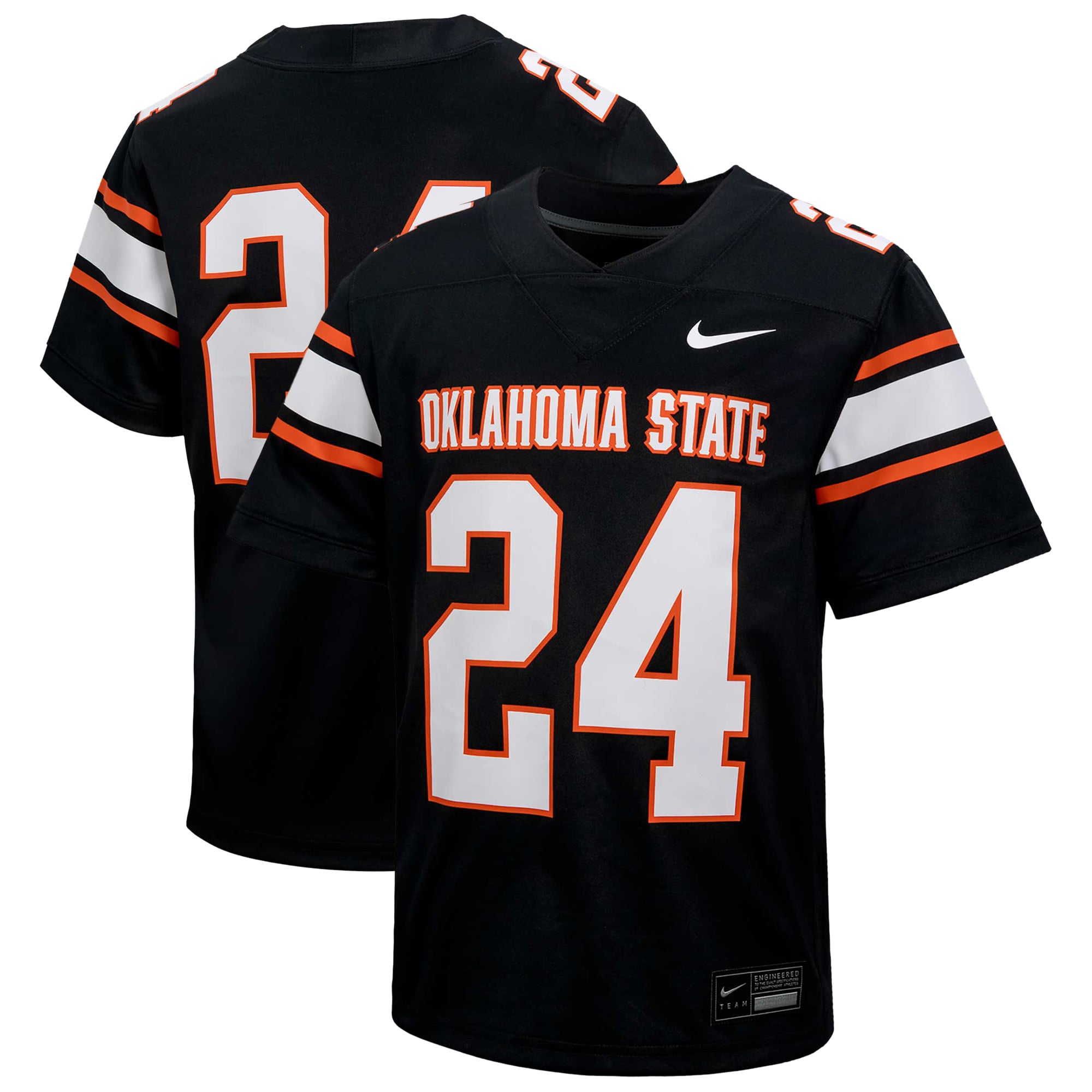 #24 Oklahoma State Cowboys Youth Football Jersey Black - front and back view
