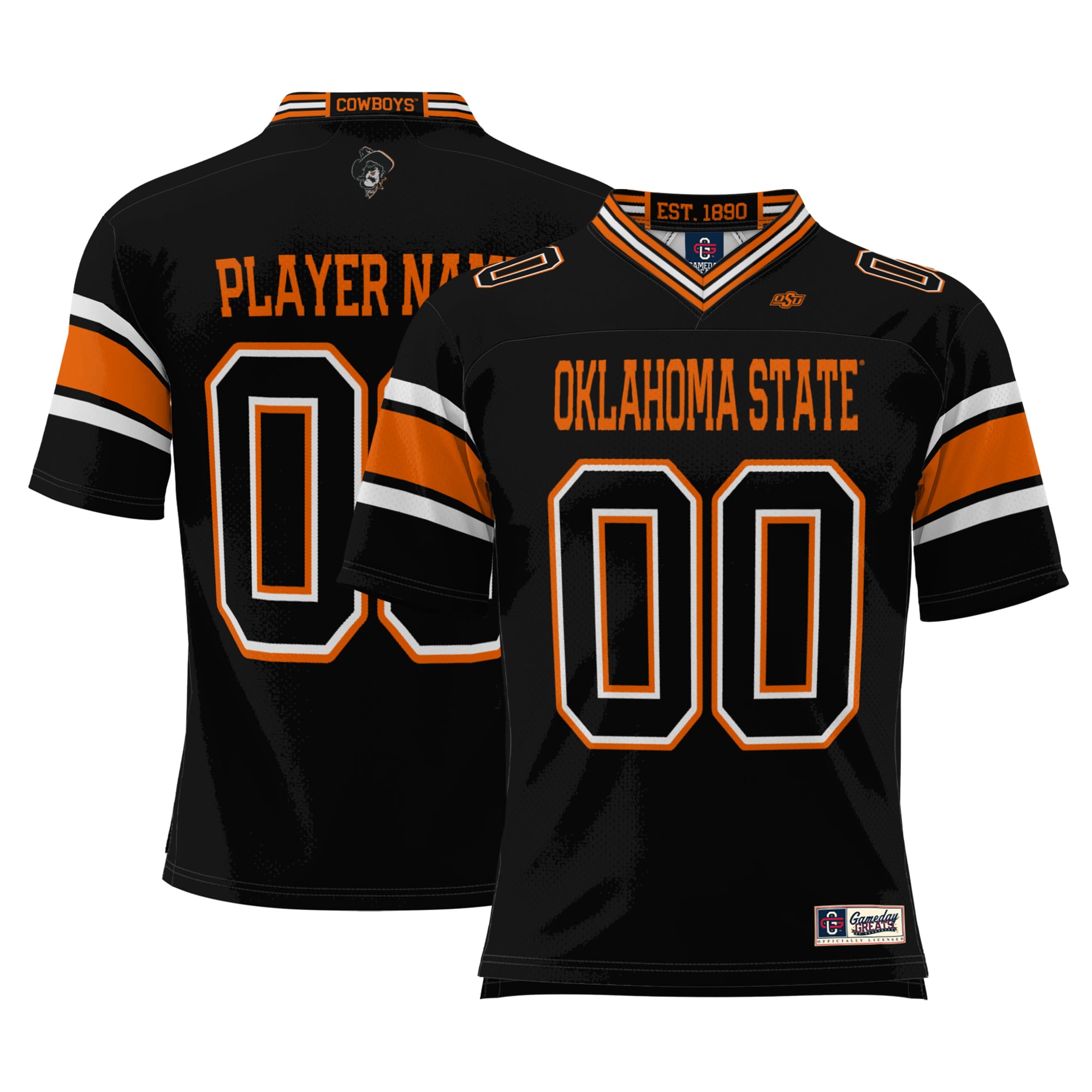 Oklahoma State Cowboys Youth Football Jersey Black - front and back view
