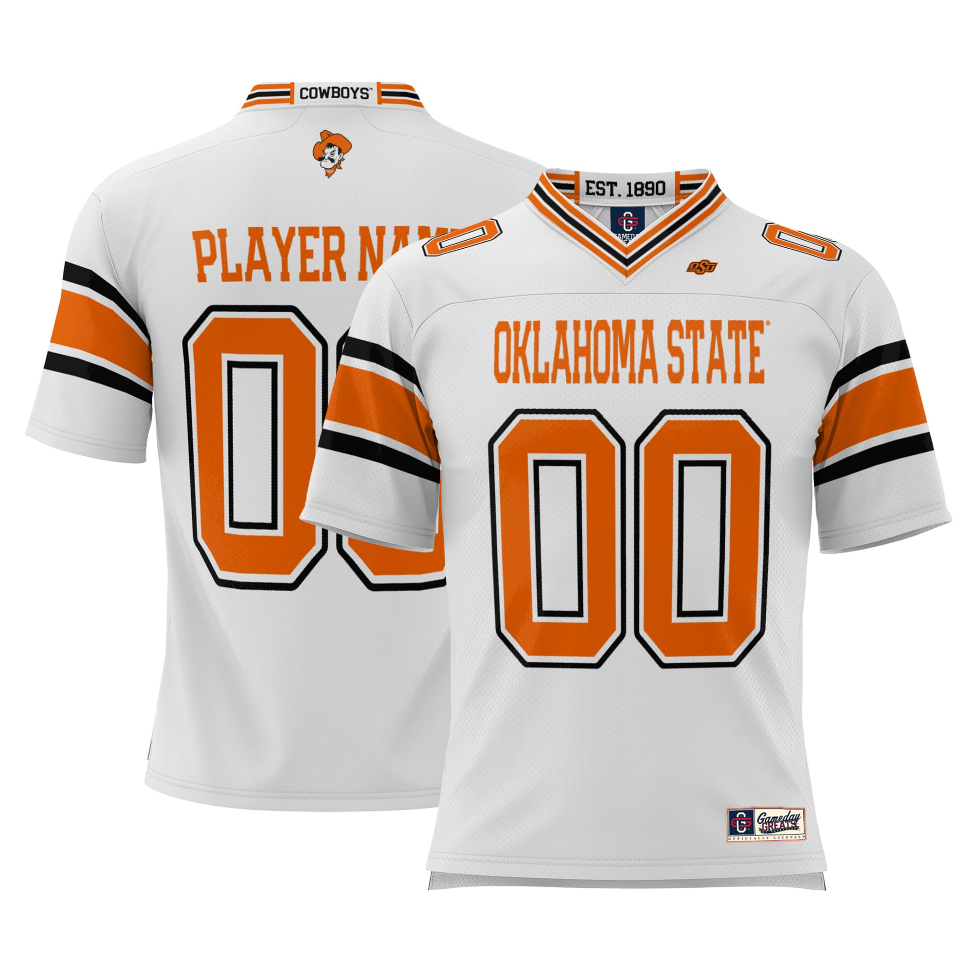 Oklahoma State Cowboys Youth Football Jersey White - front and back view