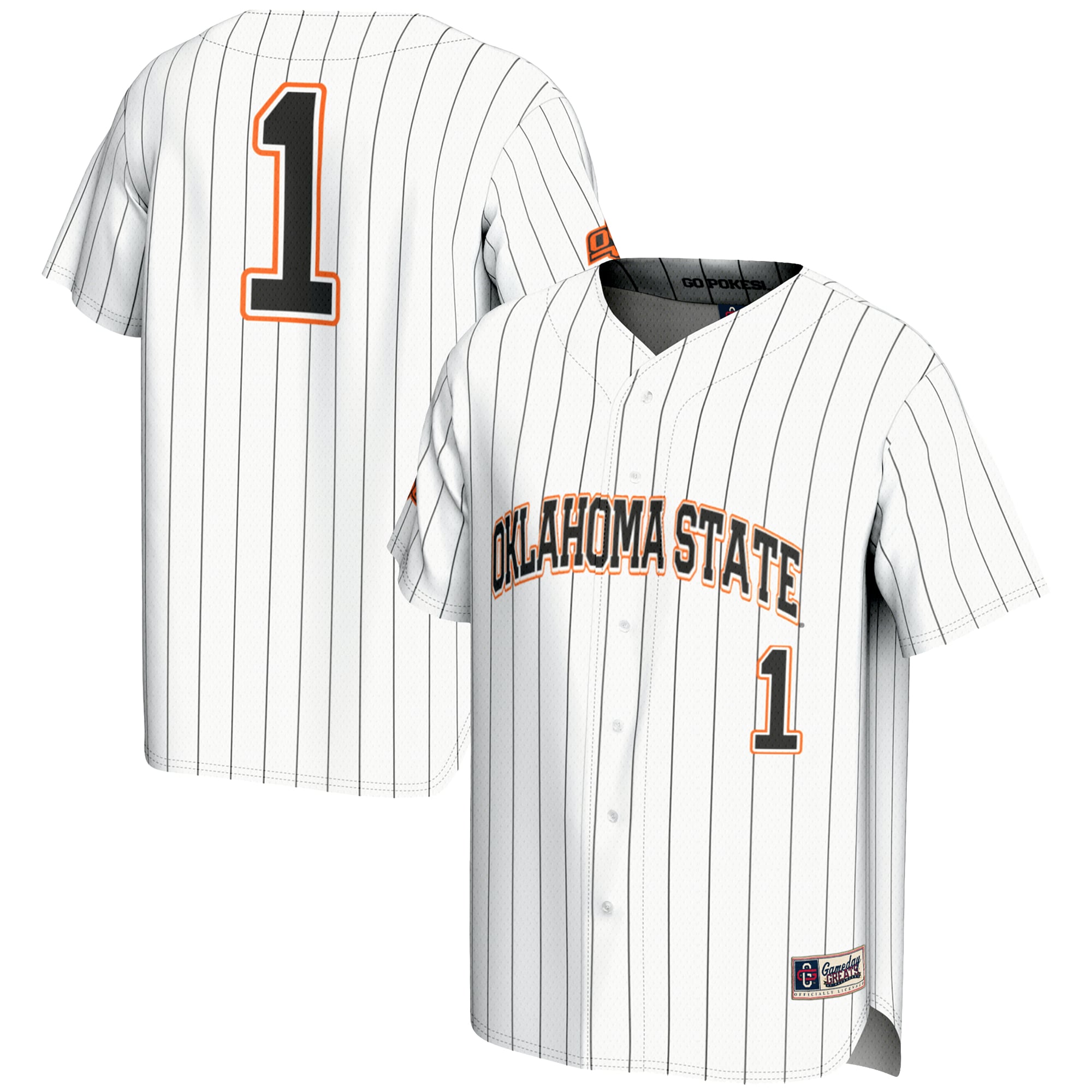#1 Oklahoma State Cowboys Youth Lightweight Baseball Fashion Jersey White - front and back view