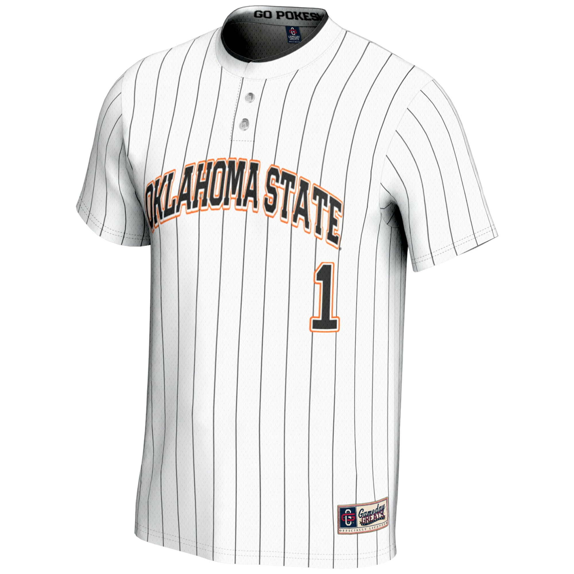 #1 Oklahoma State Cowboys Youth Lightweight Softball Jersey White - front view