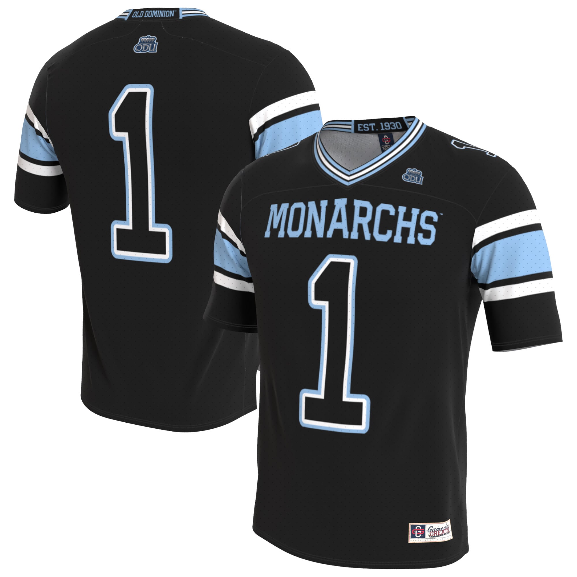 Old Dominion Monarchs Unisex Lightweight Collegiate Football Blackout Fashion - front and back view