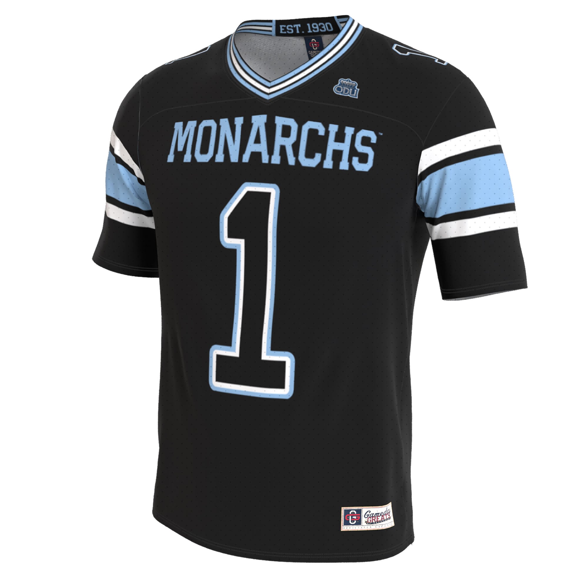 Old Dominion Monarchs Unisex Lightweight Collegiate Football Blackout Fashion Jersey - front view