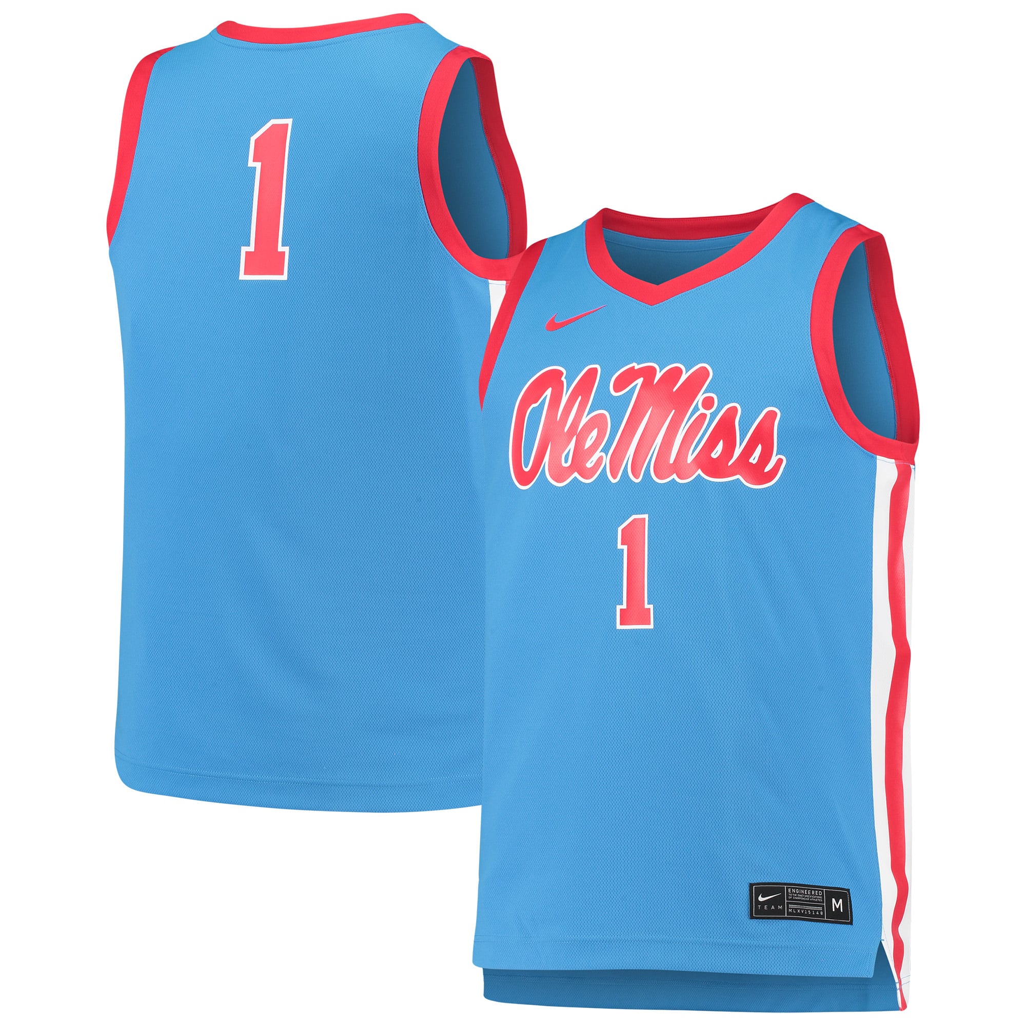 #1 Ole Miss Rebels Basketball Jersey Light Blue - front and back view