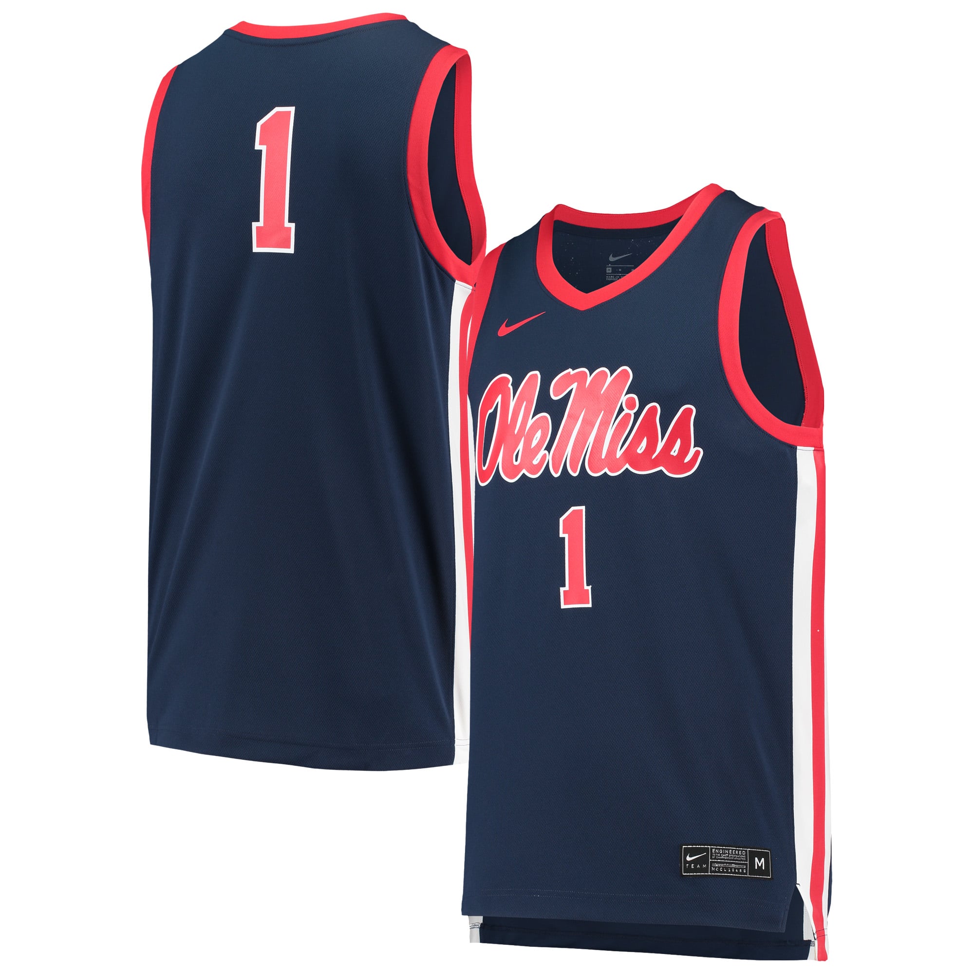 #1 Ole Miss Rebels Basketball Jersey Navy - front and back view