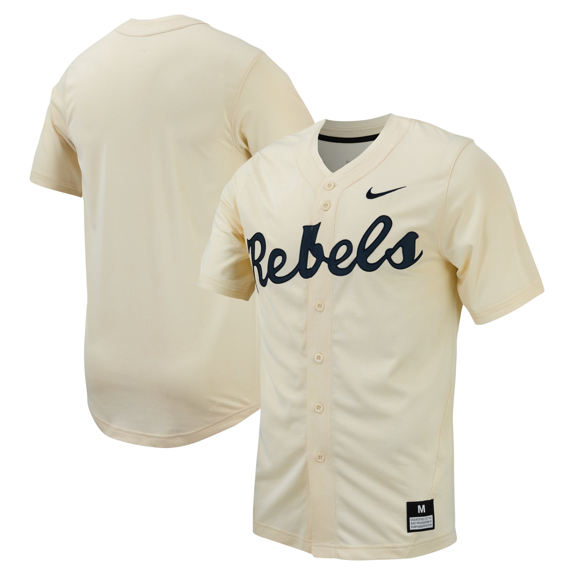Ole Miss Rebels Full-Button Baseball Jersey Cream - front and back view